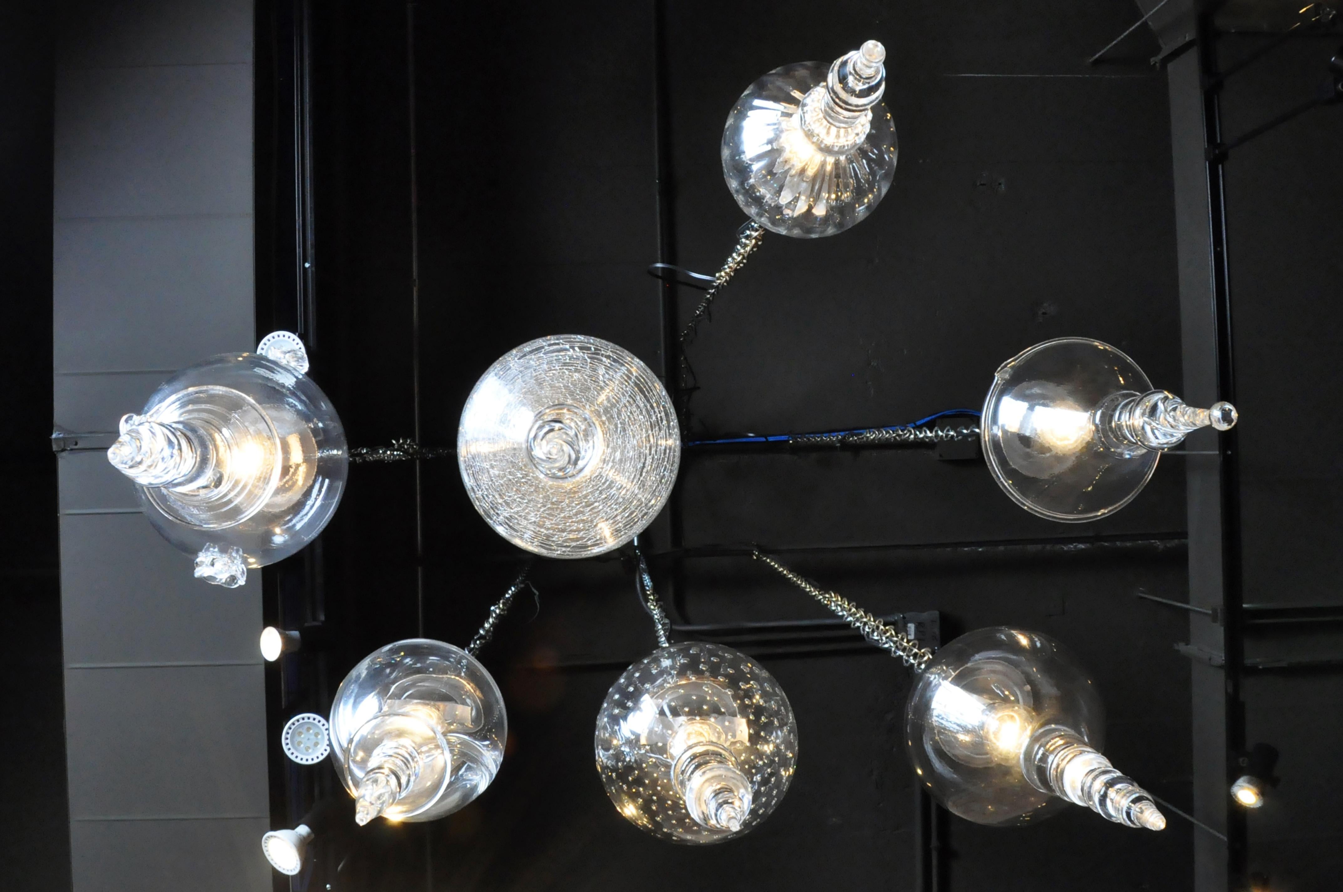 Set of Seven Handblown Glass Pendant Light Fixture 8