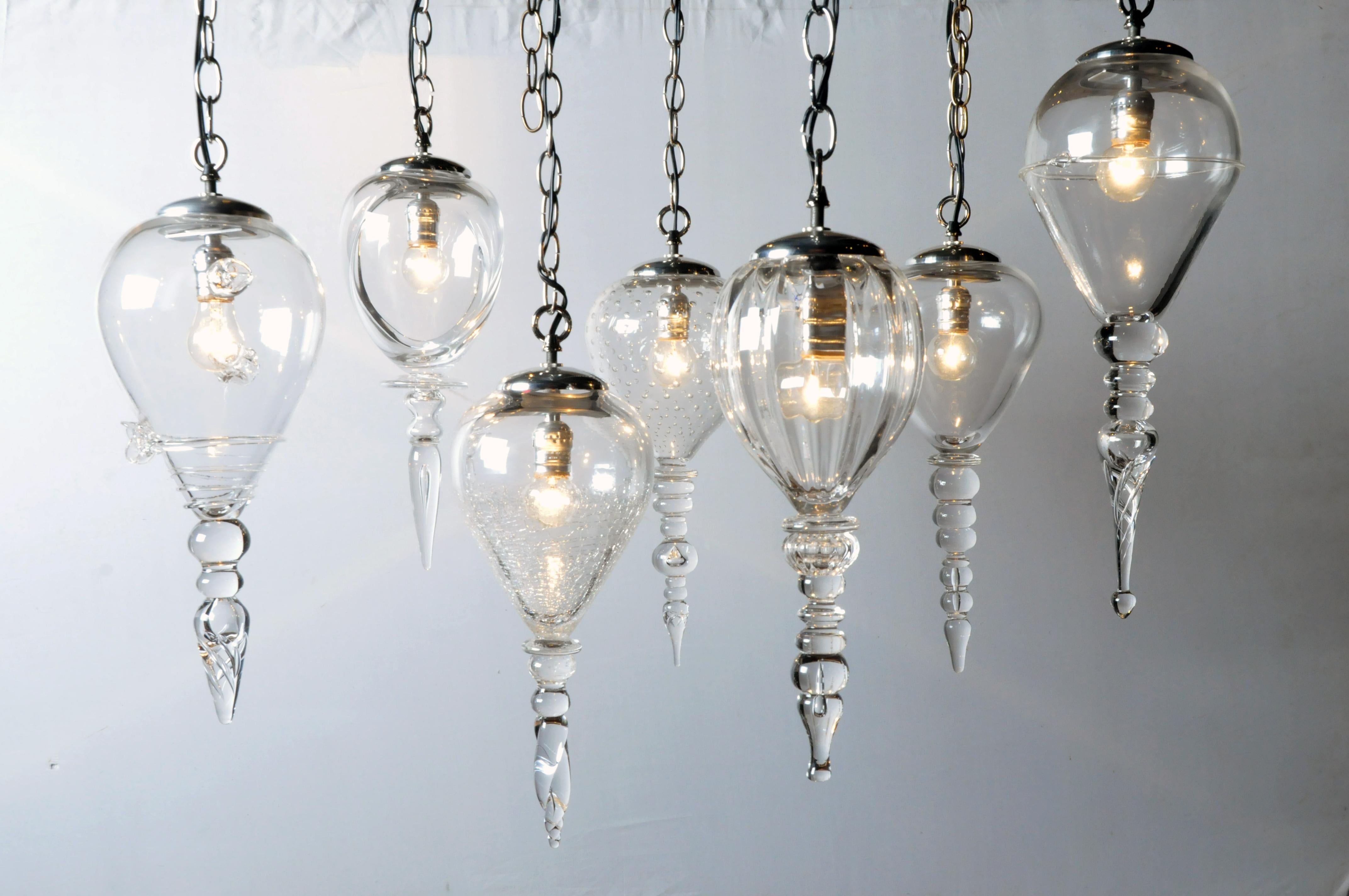 Set of Seven Handblown Glass Pendant Light Fixture 13