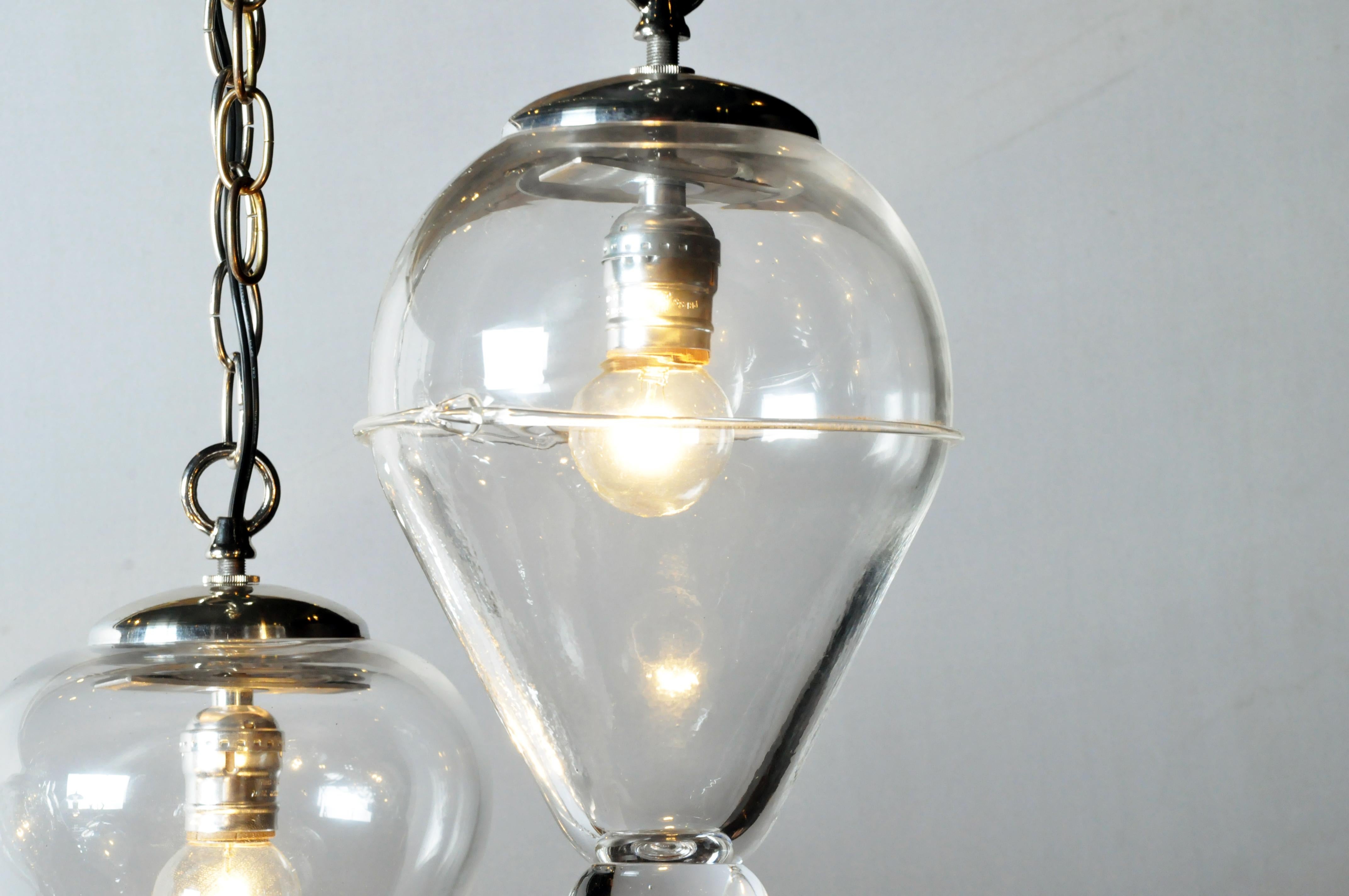 Contemporary Set of Seven Handblown Glass Pendant Light Fixture