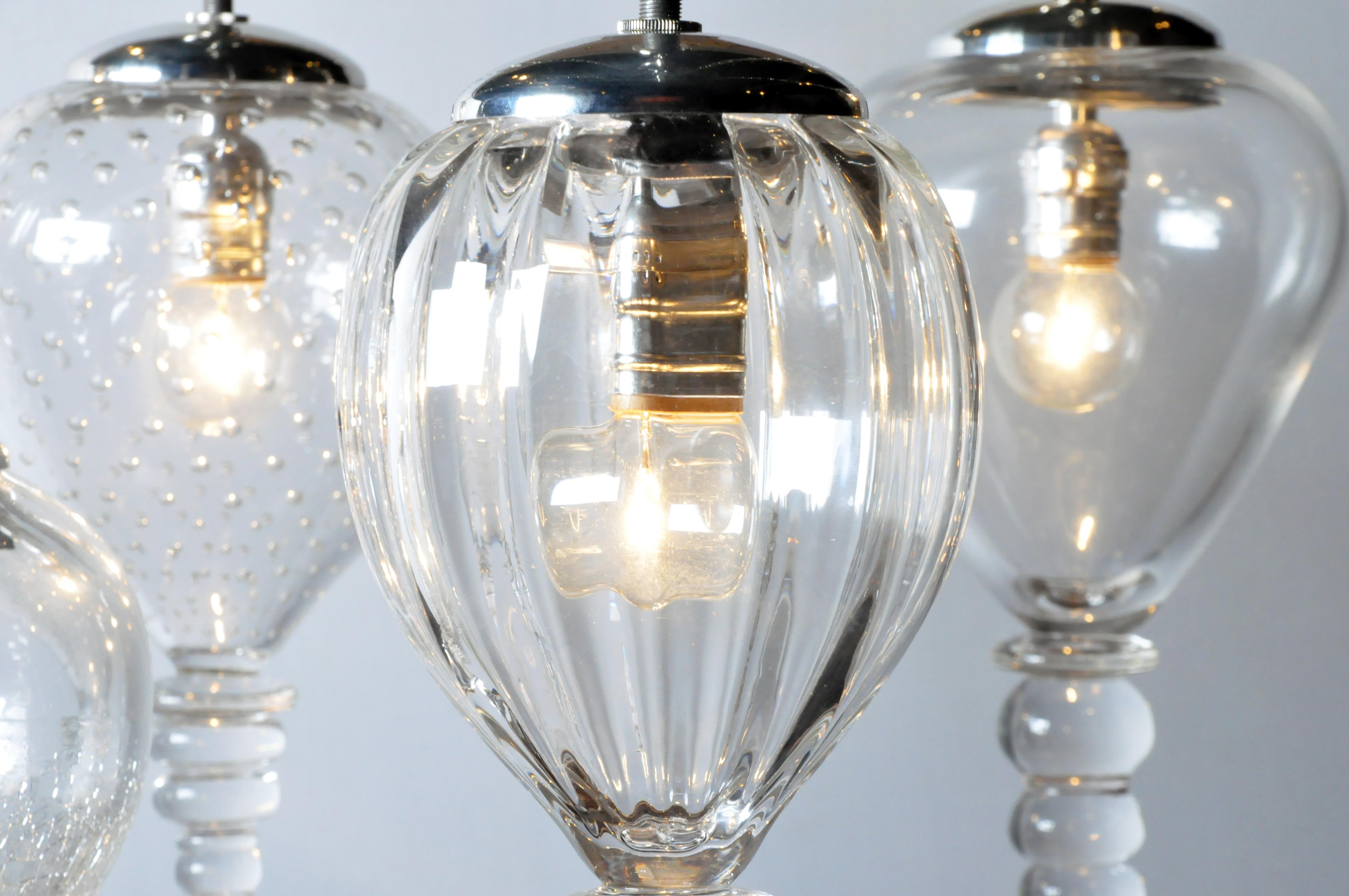 Blown Glass Set of Seven Handblown Glass Pendant Light Fixture