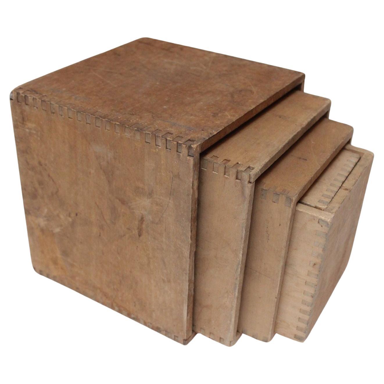 Set of Seven Handmade Vintage Primitive Vintage Nesting Cubes/Blocks in Pine For Sale