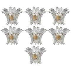 Set of Seven Italian Palmette Sconces Barovier & Toso Style, Murano