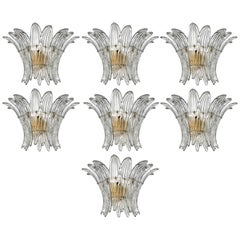 Set of Seven Italian Palmette Sconces Barovier & Toso Style, Murano