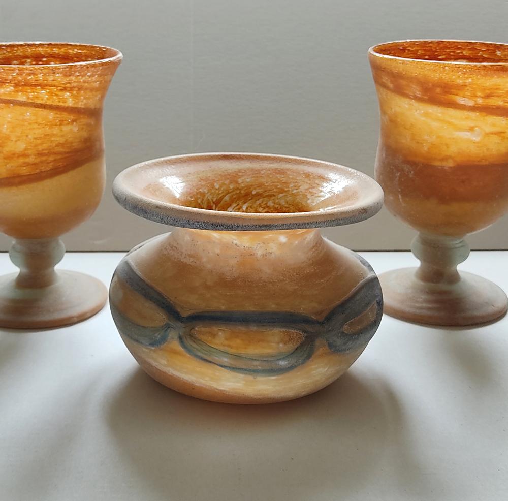 Art Glass Set of Seven Italian Vintage Textured Blown Murano Glass Vases For Sale