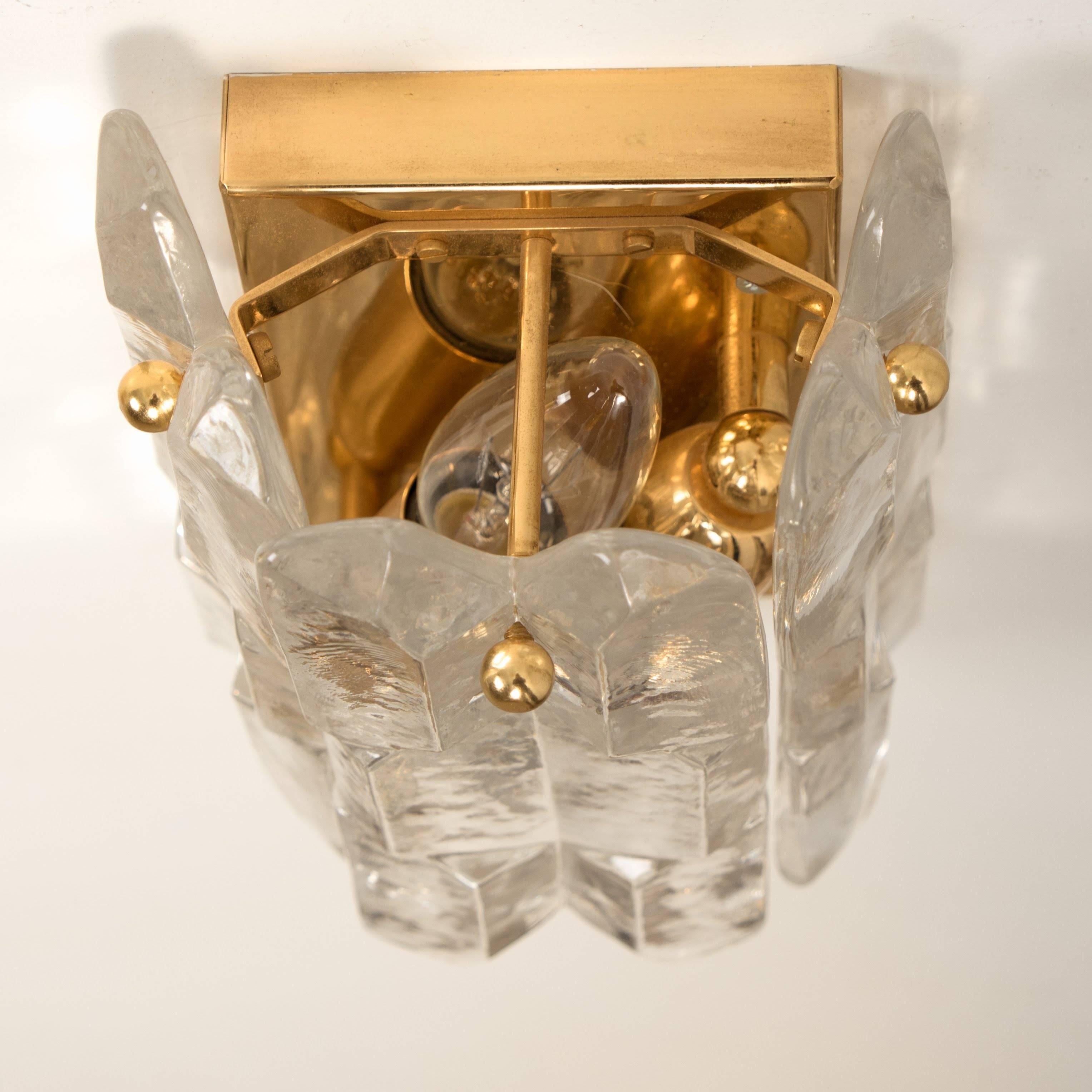 Set of Seven J.T. Kalmar 'Palazzo' Light Fixtures Gilt Brass and Glass, 1970 For Sale 4