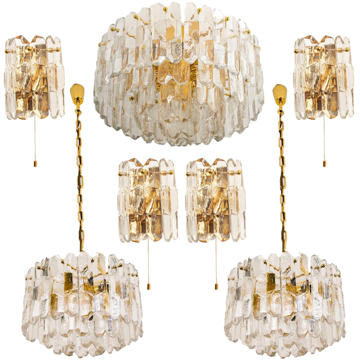 Set of Seven J.T. Kalmar 'Palazzo' Light Fixtures Gilt Brass and Glass, 1970 For Sale 8