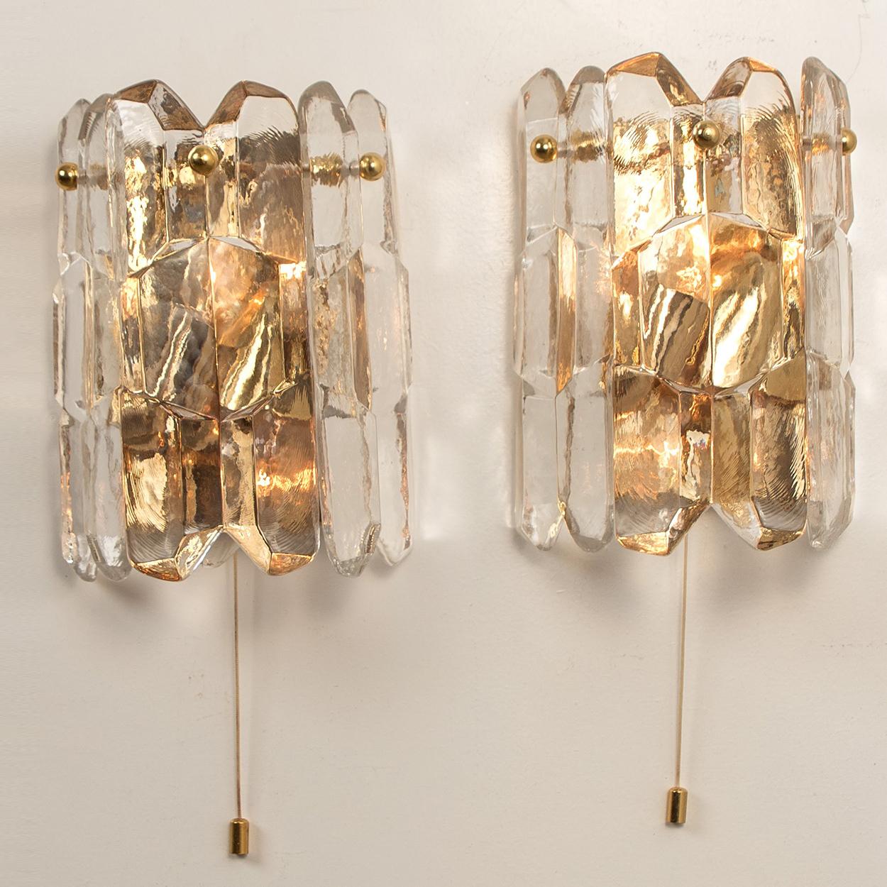 Set of Seven J.T. Kalmar 'Palazzo' Light Fixtures Gilt Brass and Glass, 1970 For Sale 13