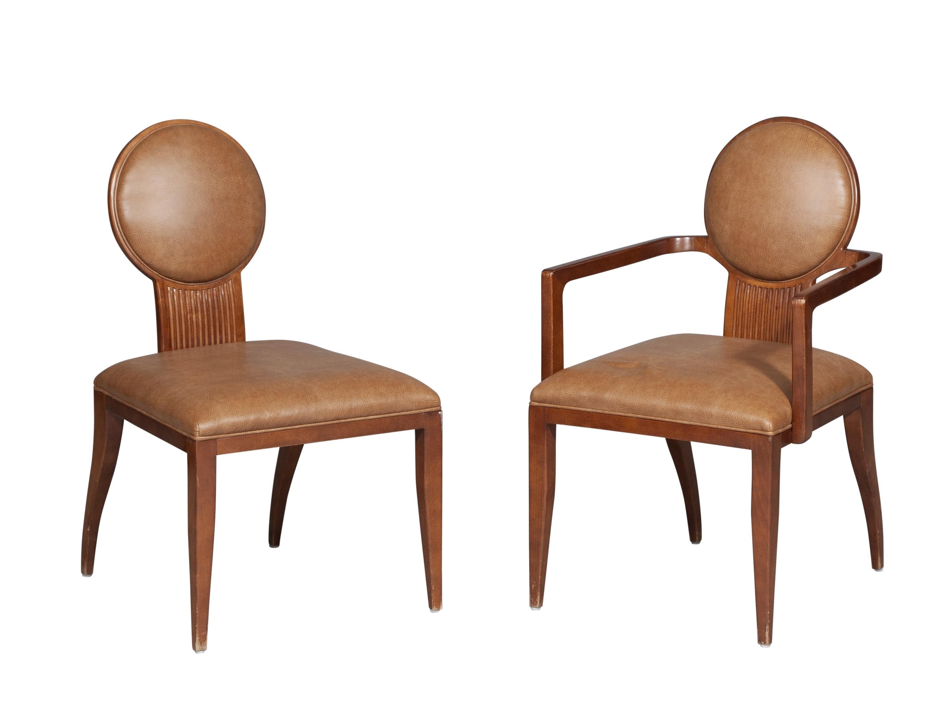 Moderne Ensemble de sept chaises de salle à manger Antelope en bois teinté Juan Montoya en vente