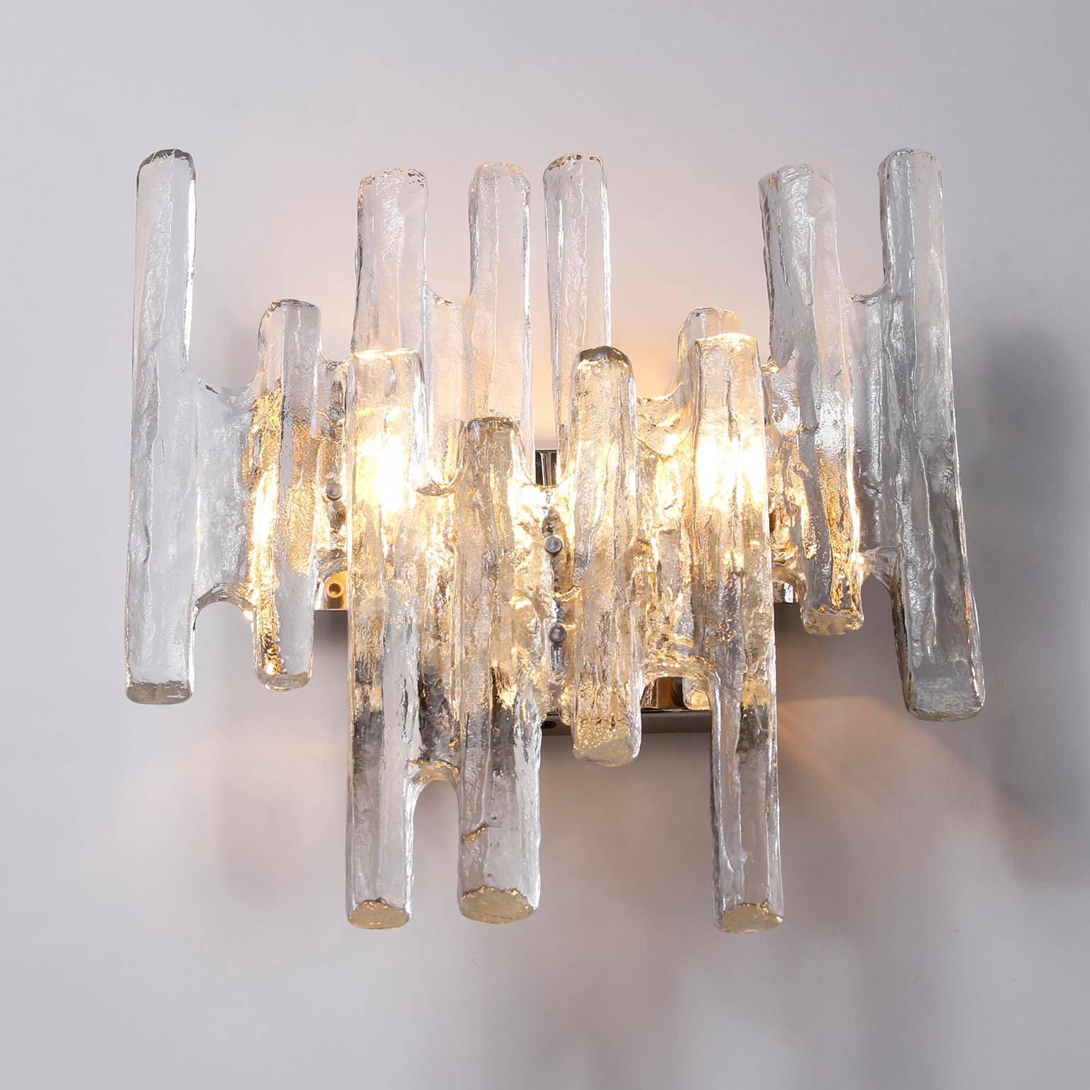 One of Seven Large Kalmar Sconces Wall Lights 'PAN', Glass Nickel, 1970s For Sale 4