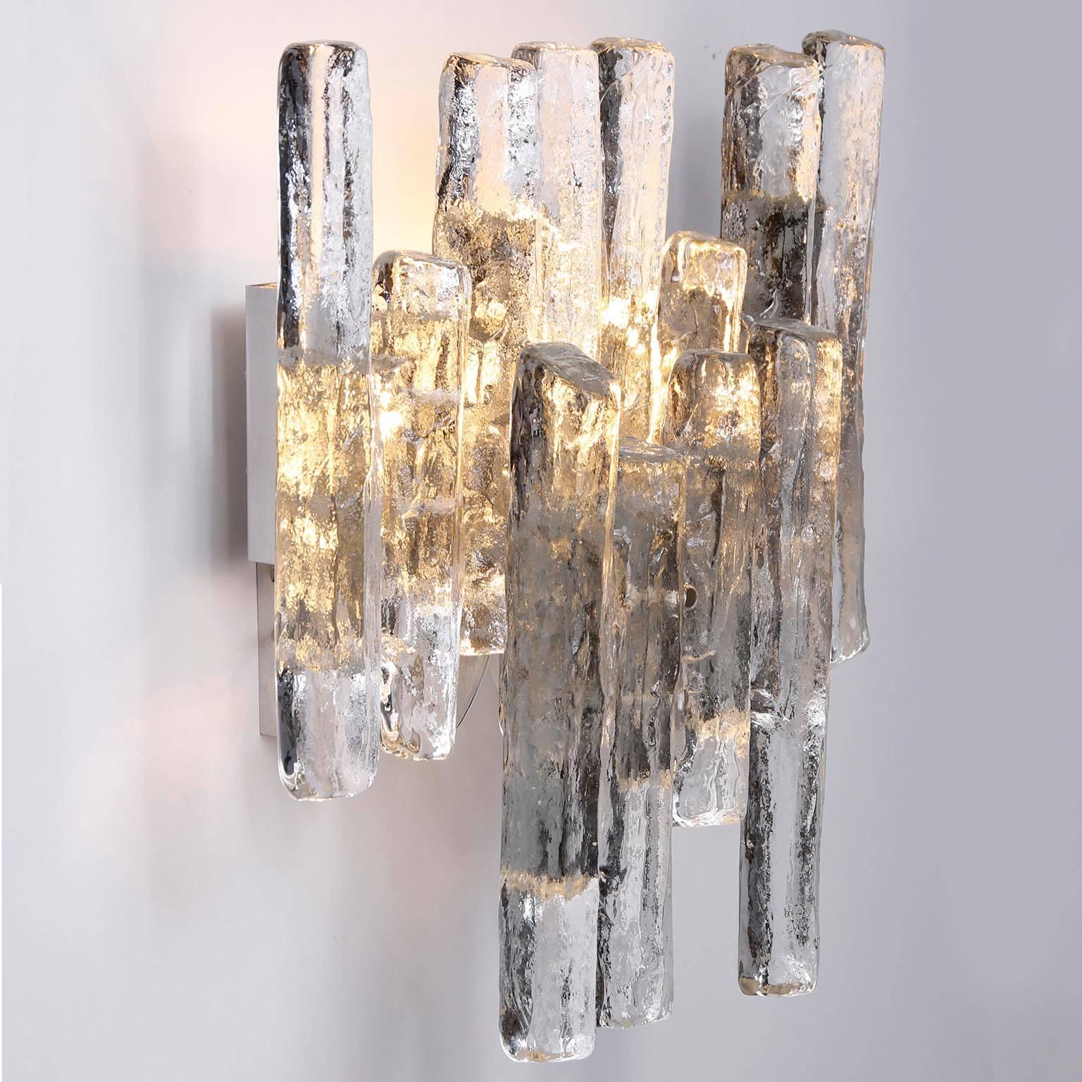 One of Seven Large Kalmar Sconces Wall Lights 'PAN', Glass Nickel, 1970s For Sale 5