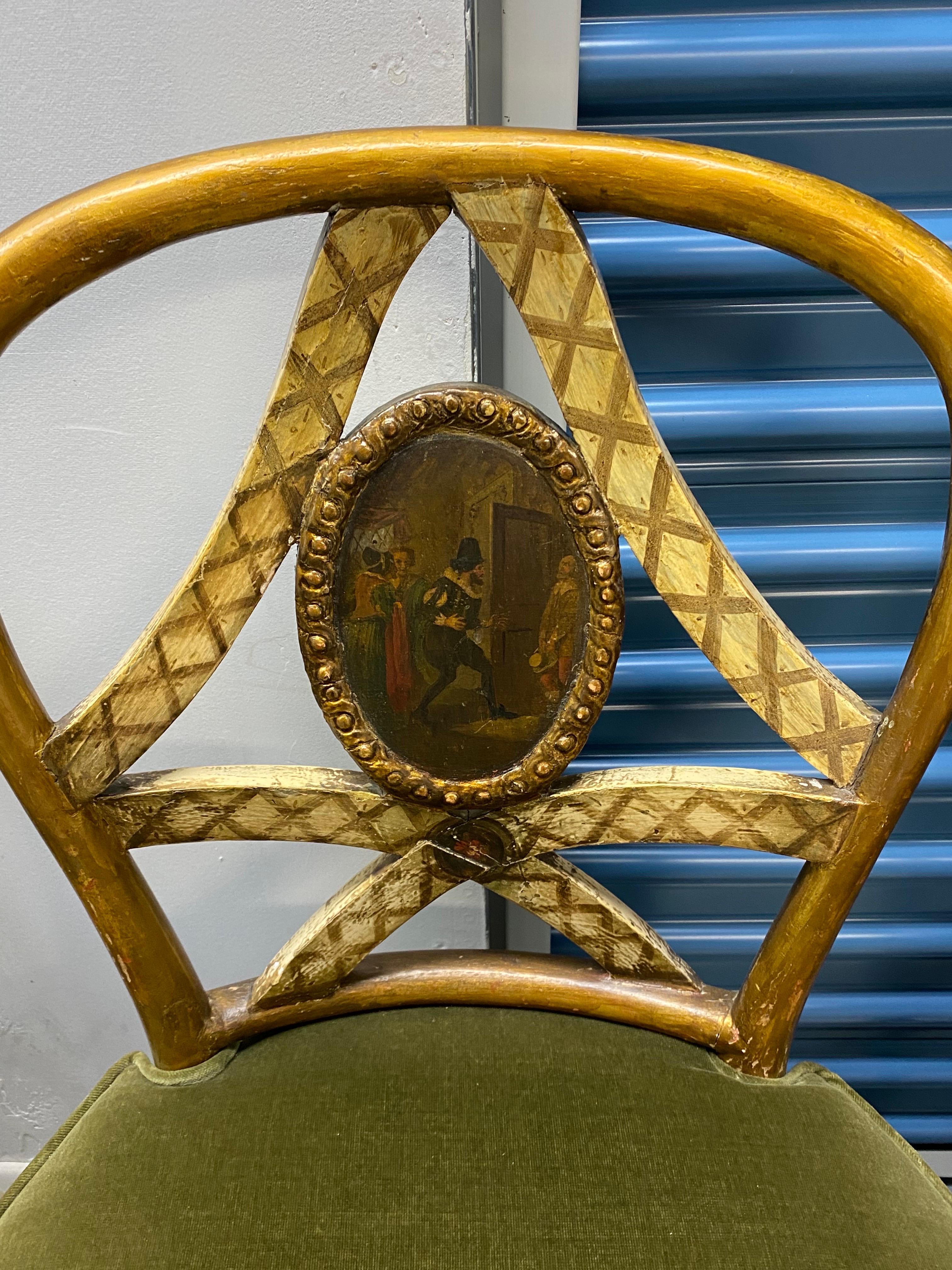 Ensemble de sept chaises de salle à manger italiennes peintes de la fin du XVIIIe siècle  en vente 9