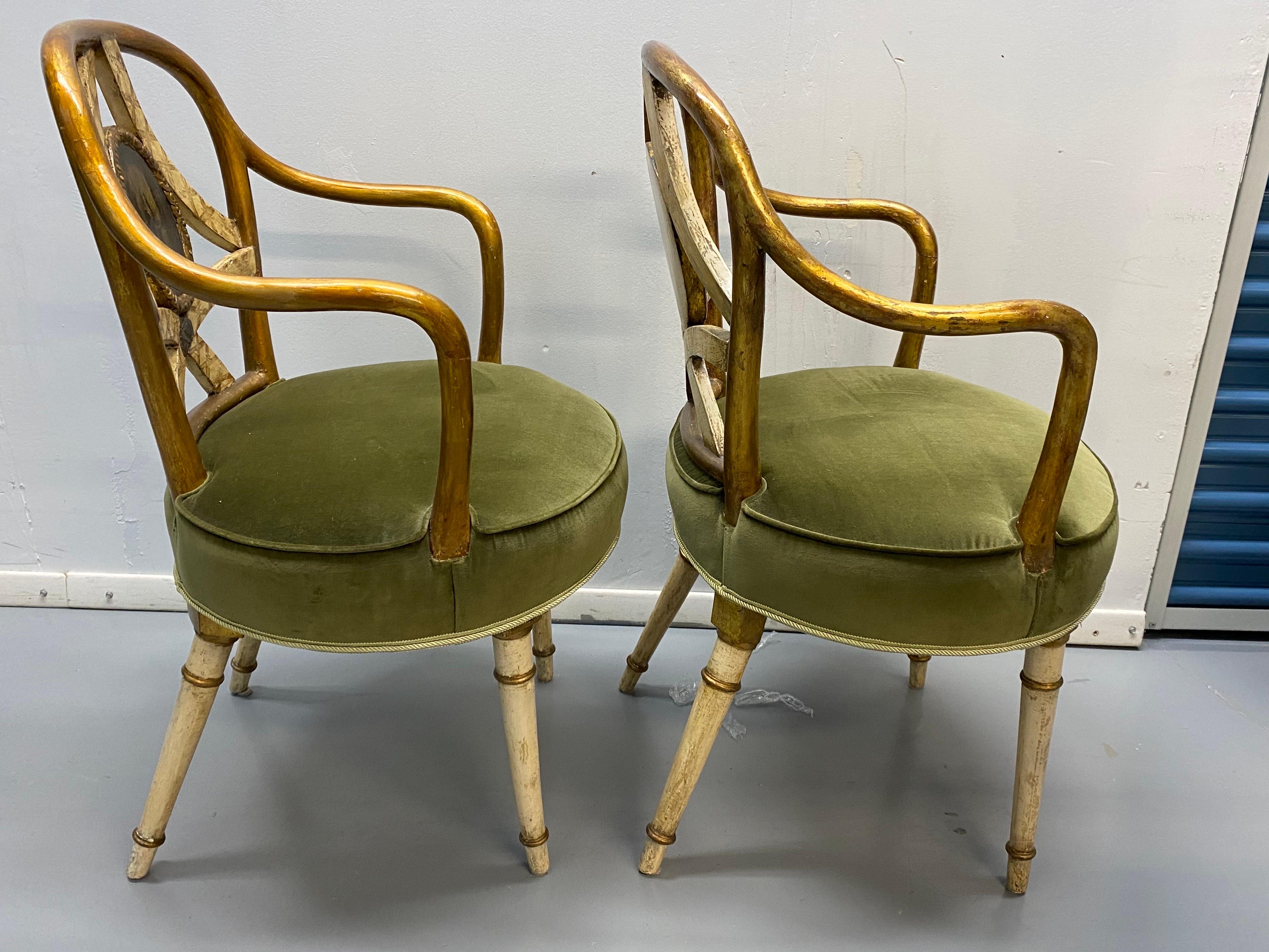 Set of Seven Late 18th Century Italian Painted Dining Chairs  For Sale 1