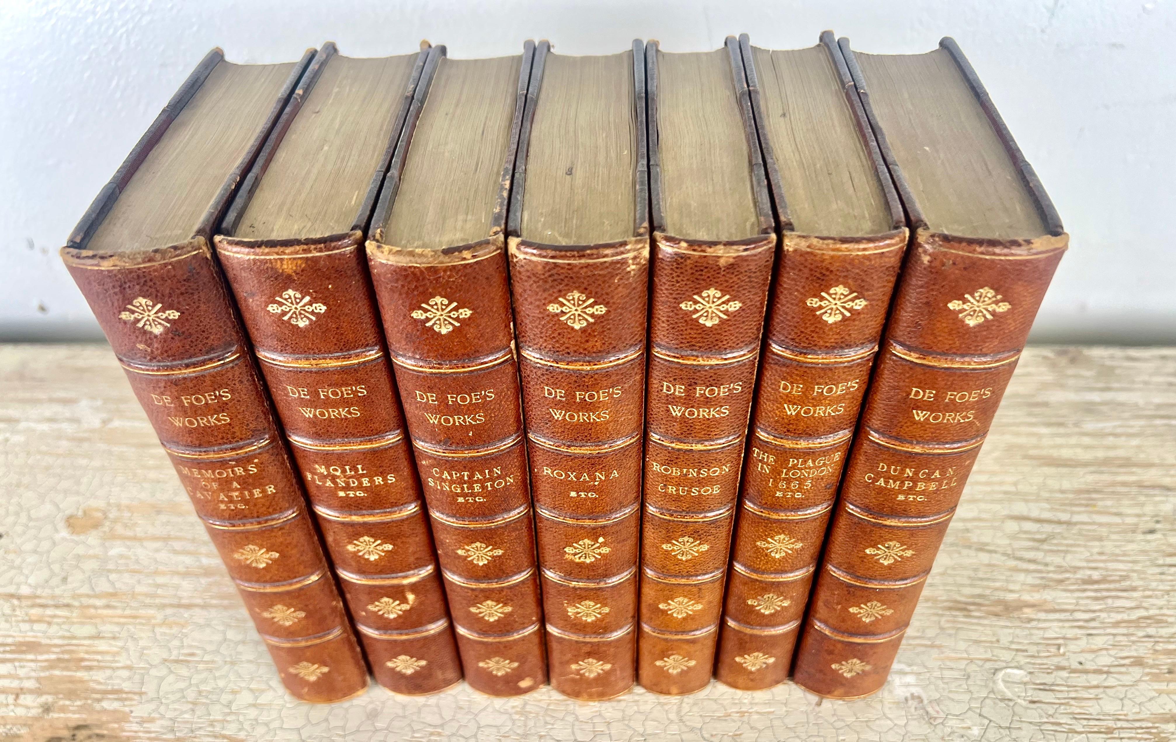 Set of Seven Leather Volumes of Daniel De Foe's Works For Sale 5