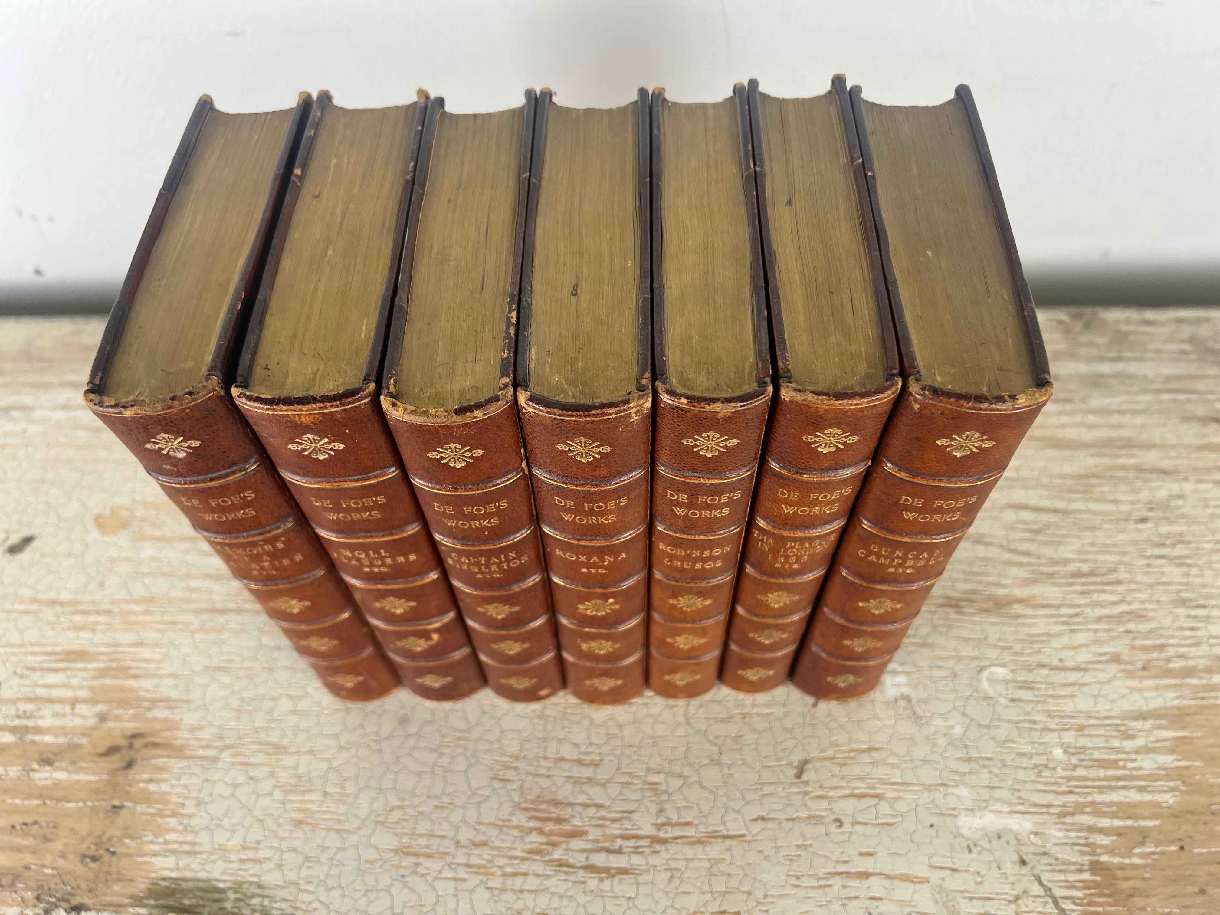 Other Set of Seven Leather Volumes of Daniel De Foe's Works For Sale