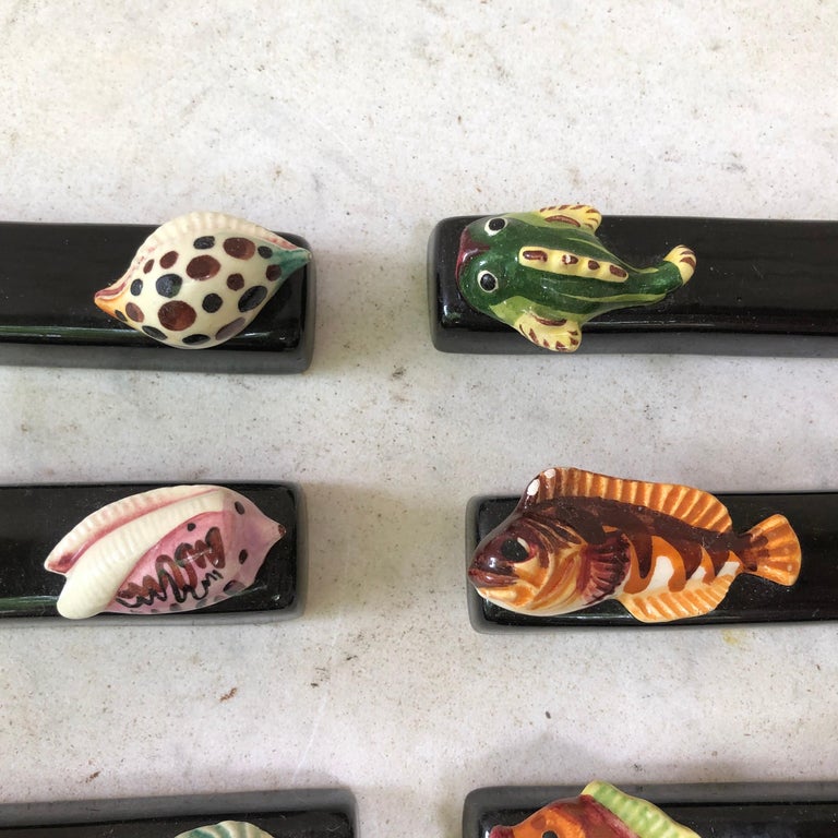 Set of Seven Majolica Knife Rests Vallauris Fishs and Shells, circa ...
