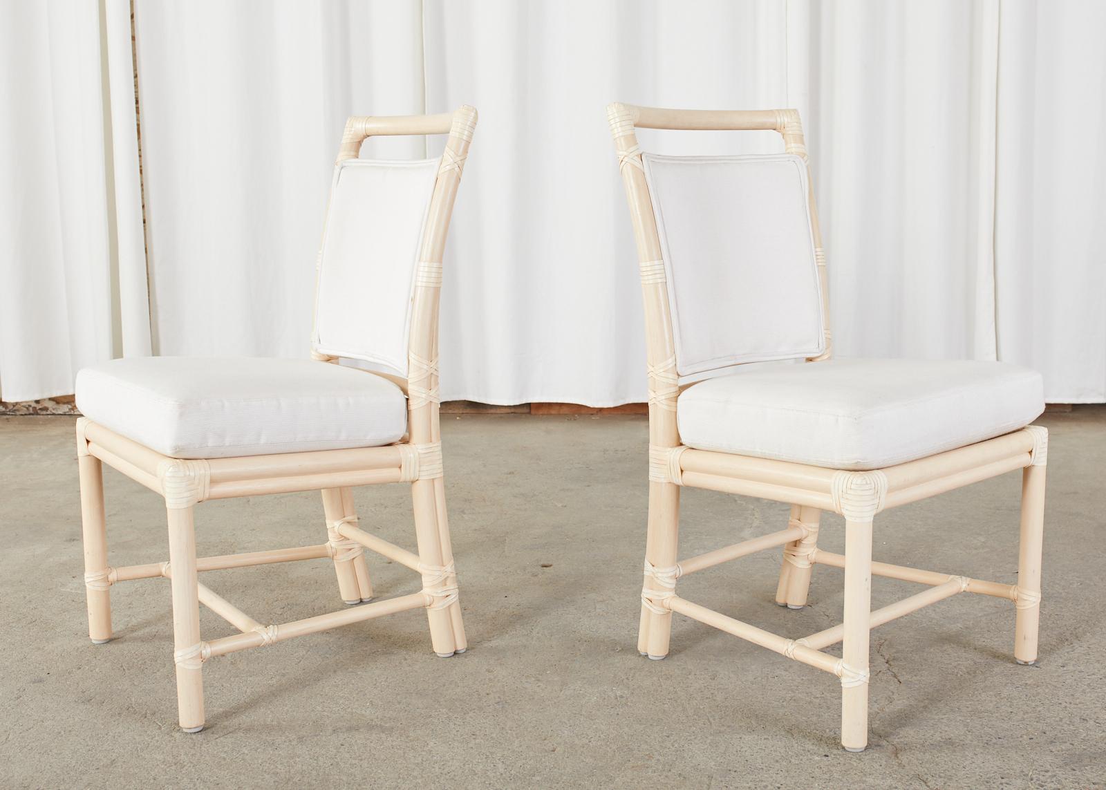 Hand-Crafted Set of Seven McGuire Blonde Rattan Target Dining Chairs