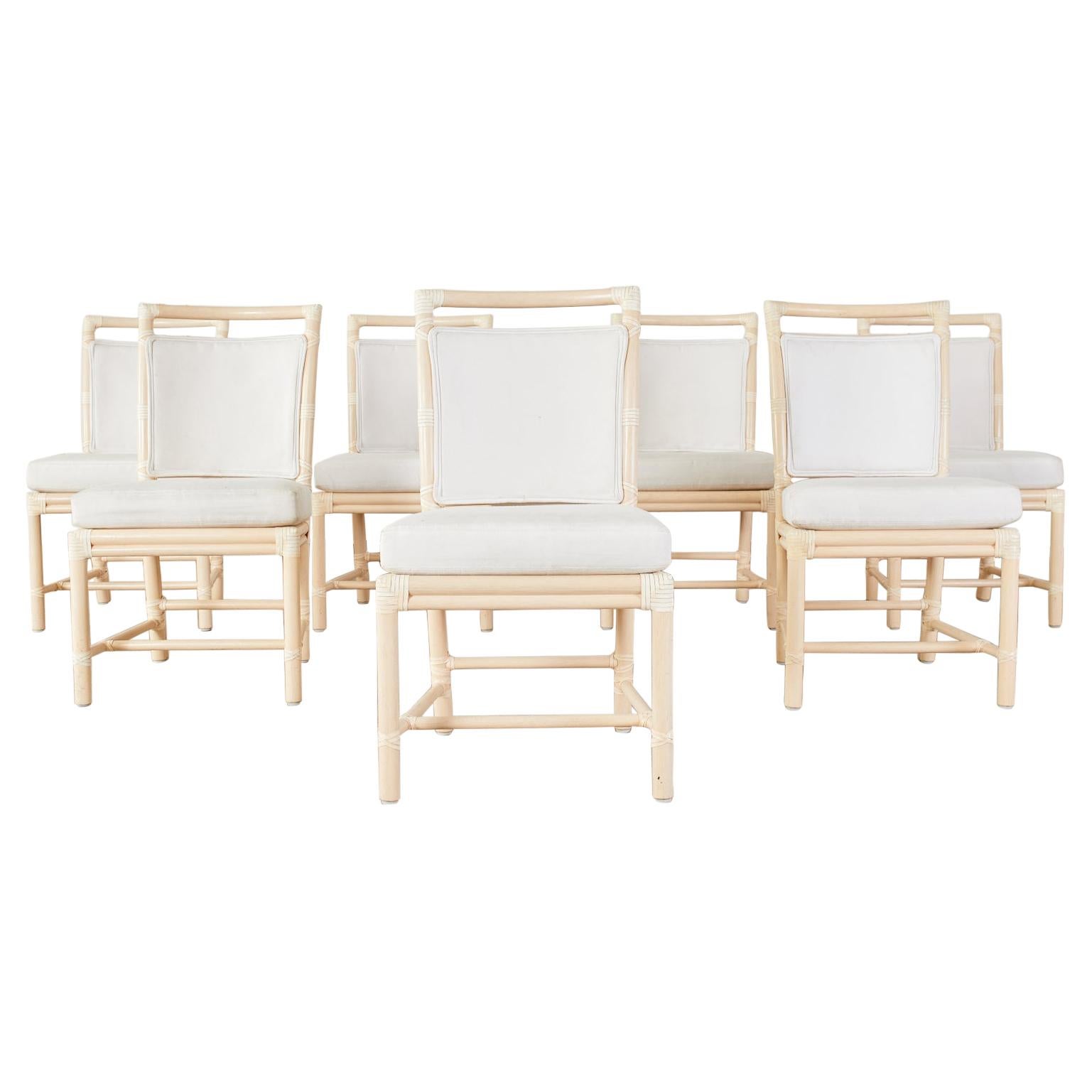 Set of Seven McGuire Blonde Rattan Target Dining Chairs