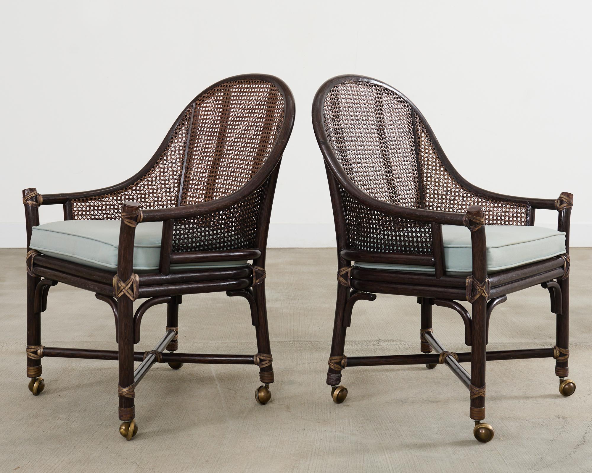 Satz von sieben McGuire Rattan Cane Beldens Esszimmerstühlen im Zustand „Gut“ im Angebot in Rio Vista, CA
