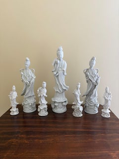 Set of Seven Mid-20th Century Blanc de Chine Porcelain Figures of Quan Yin