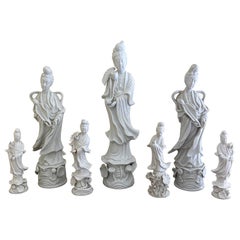 Set of Seven Mid-20th Century Blanc de Chine Porcelain Figures of Quan Yin