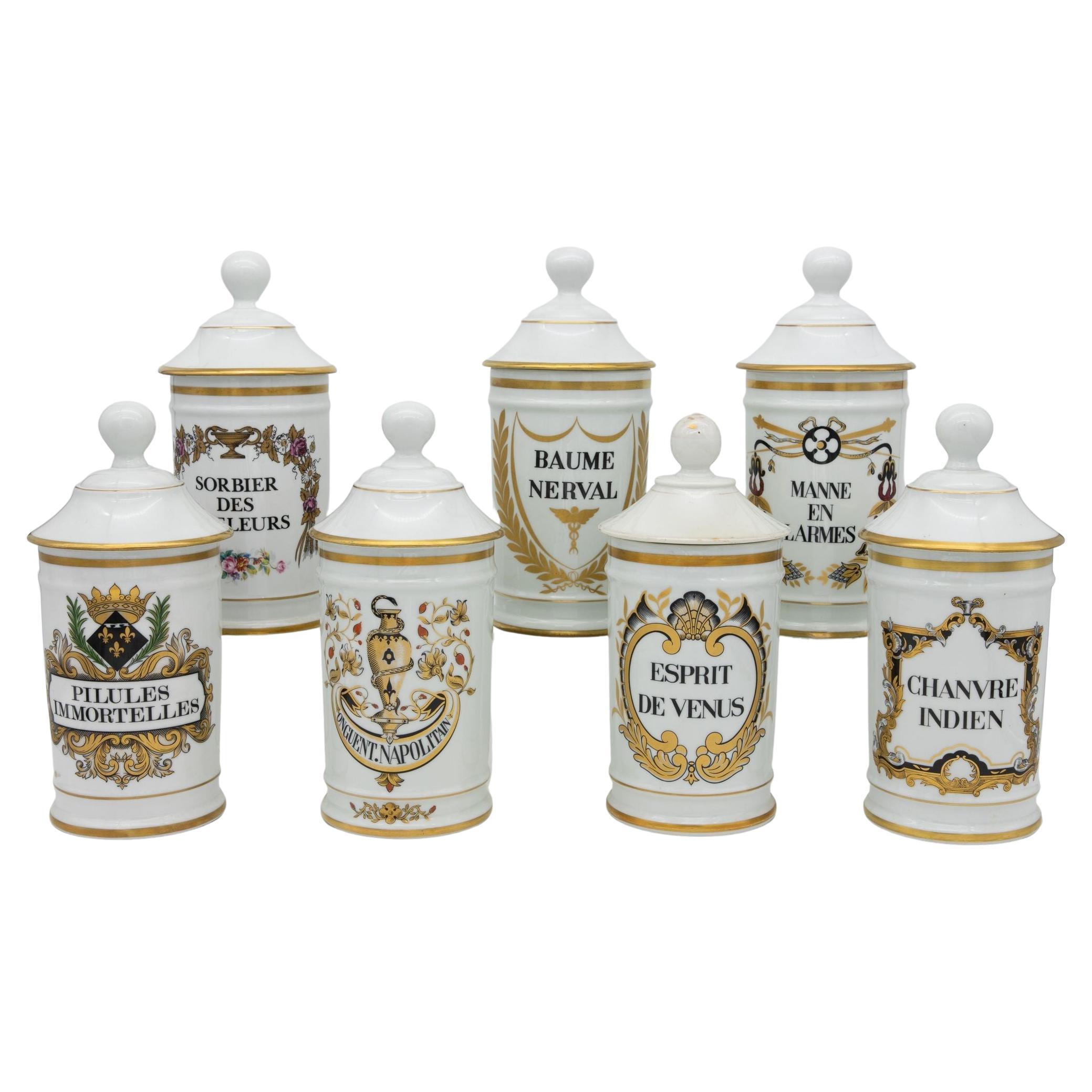 Set of Seven Mid 20th Century French Provence Apothecary Jars For Sale