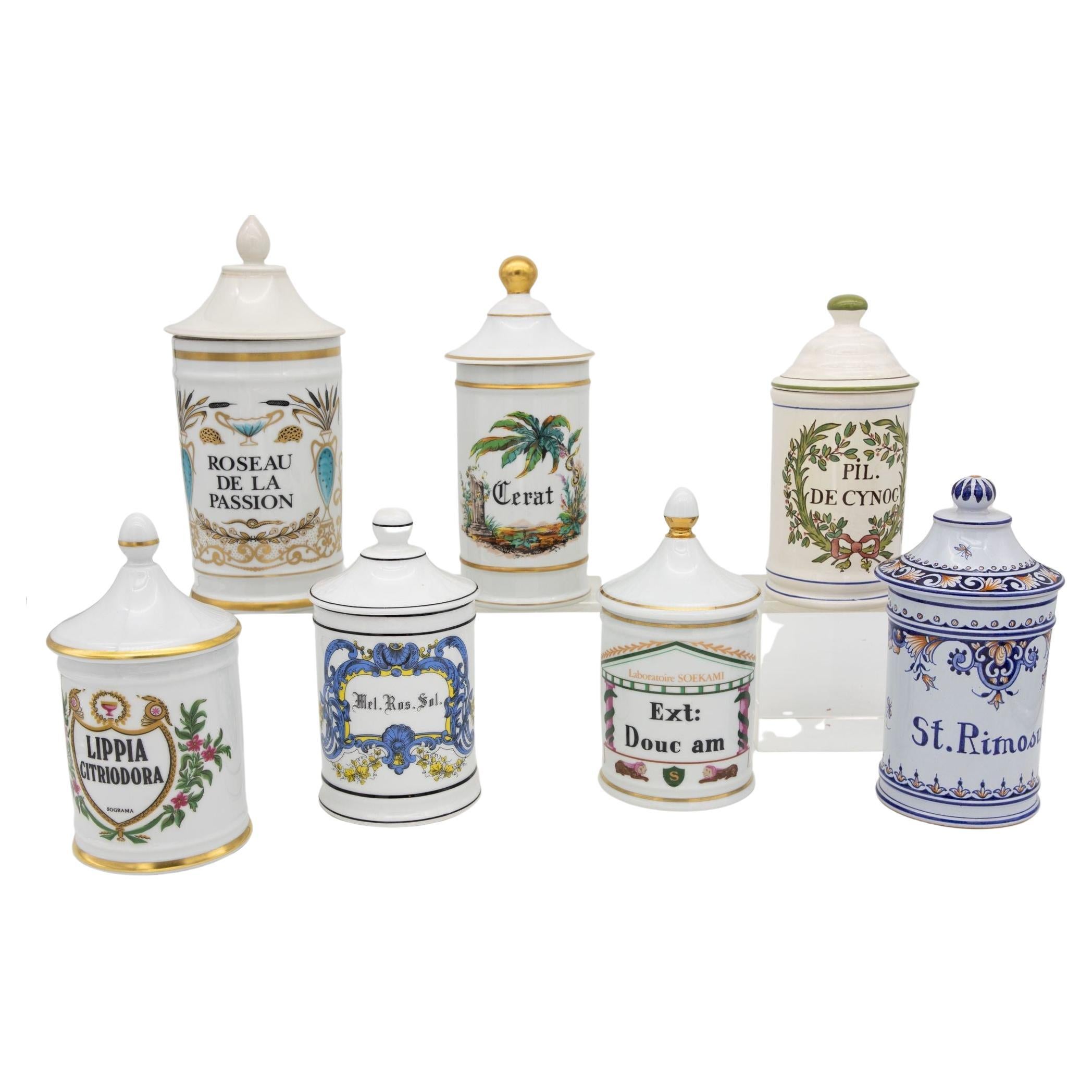 Set of Seven Mid-20th Century French Provence Apothecary Jars For Sale