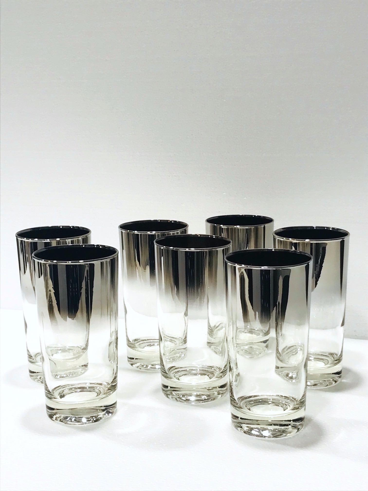 American Set of Seven Mid-Century Modern Barware Glasses with Silver Overlay, 1960s