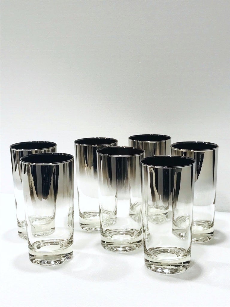 Set of Seven MidCentury Modern Barware Glasses with Silver Overlay
