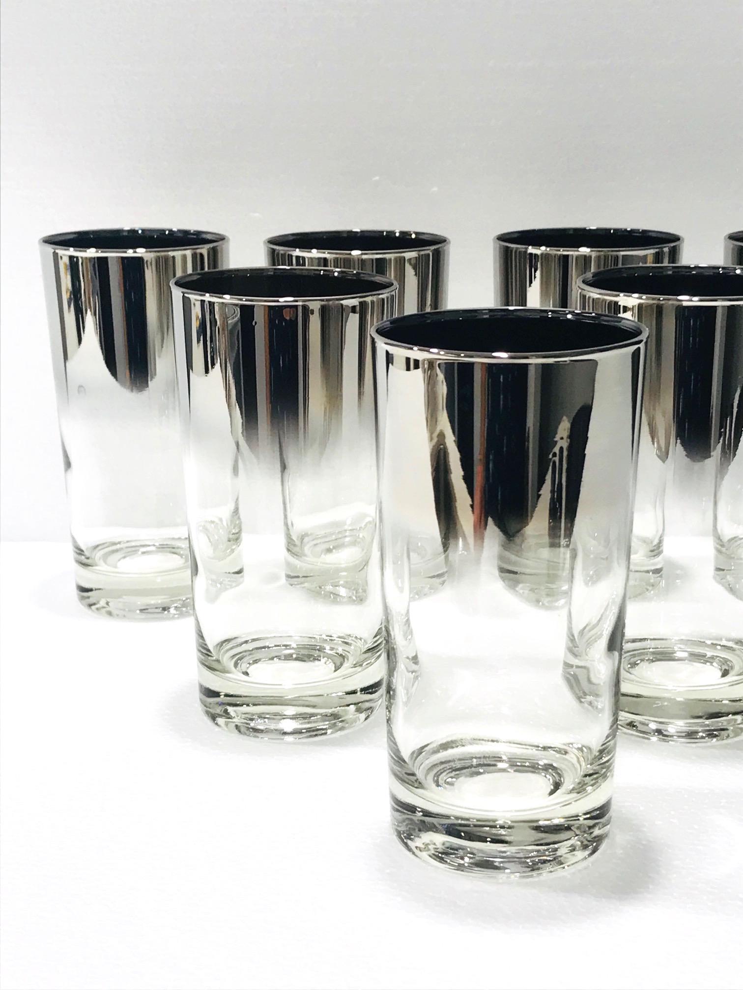 Set of Seven Mid-Century Modern Barware Glasses with Silver Overlay, 1960s In Good Condition In Fort Lauderdale, FL