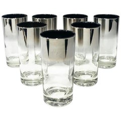 Retro Set of Seven Mid-Century Modern Barware Glasses with Silver Overlay, 1960s