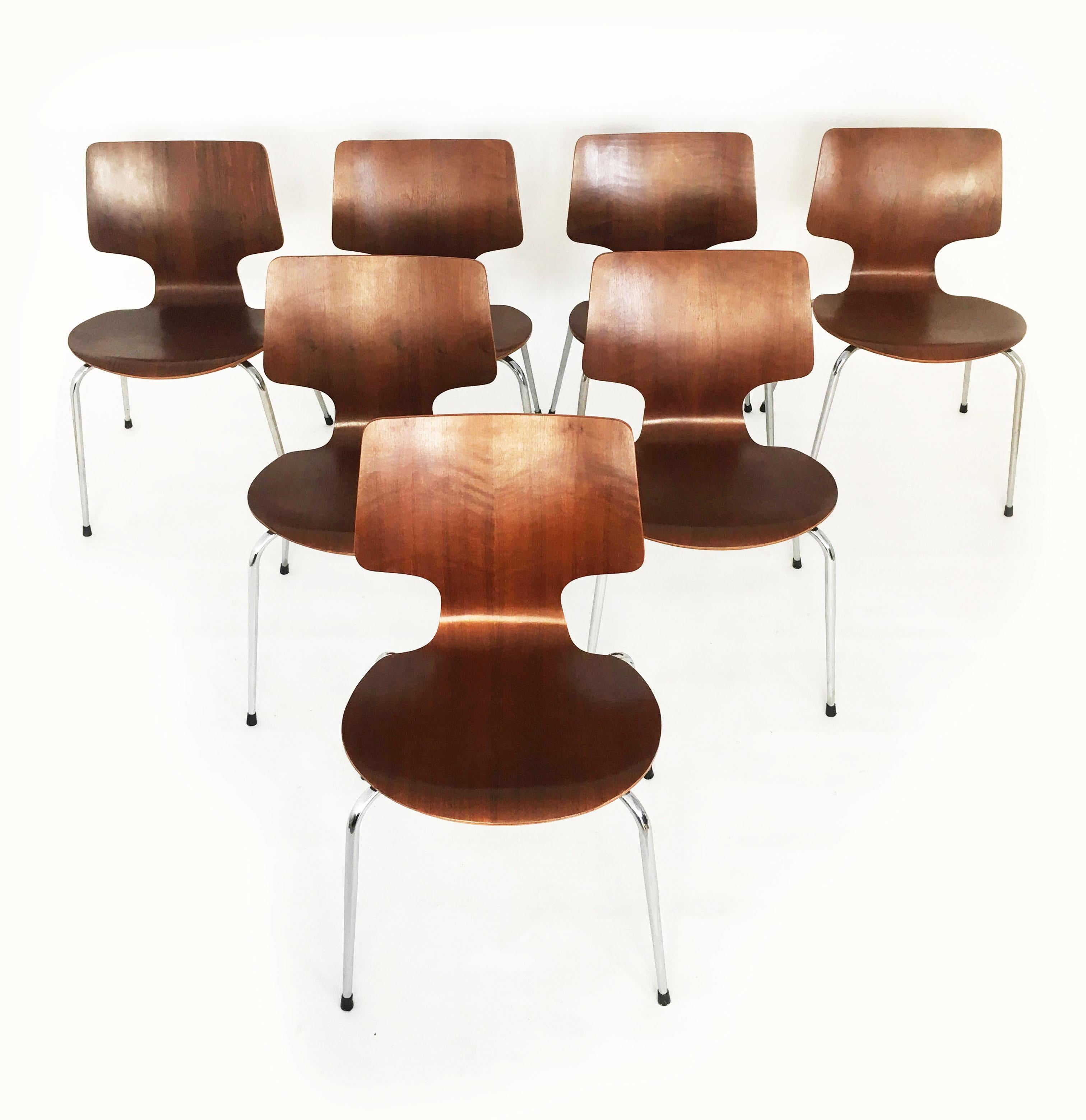 Metal Danish Modern Teak Dining Chairs, Set of Seven, Denmark 1960s For Sale