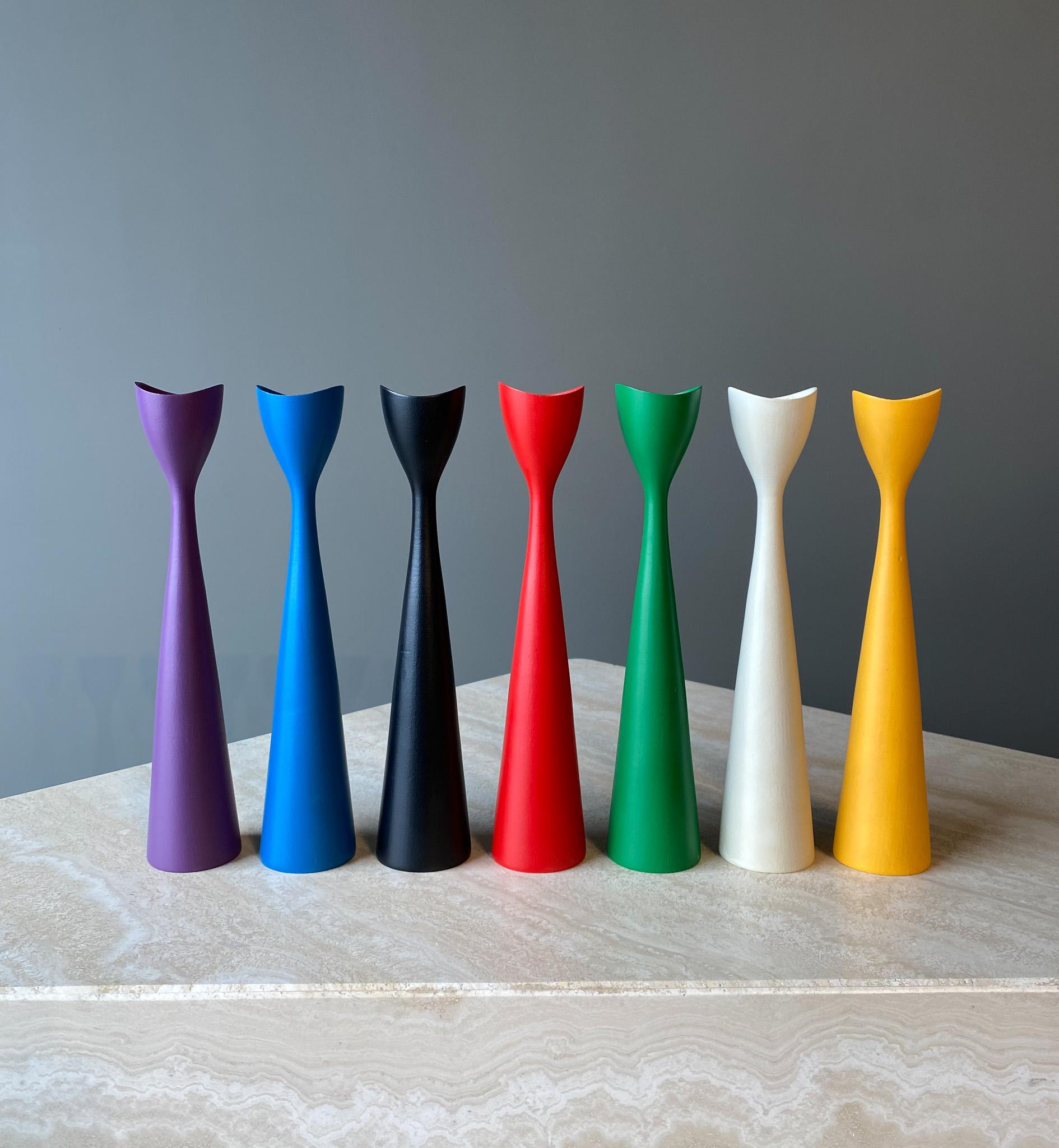 Set of Seven Multicolored Rainbow Candlesticks by Brdr Bonfils of Denmark, 1960s.