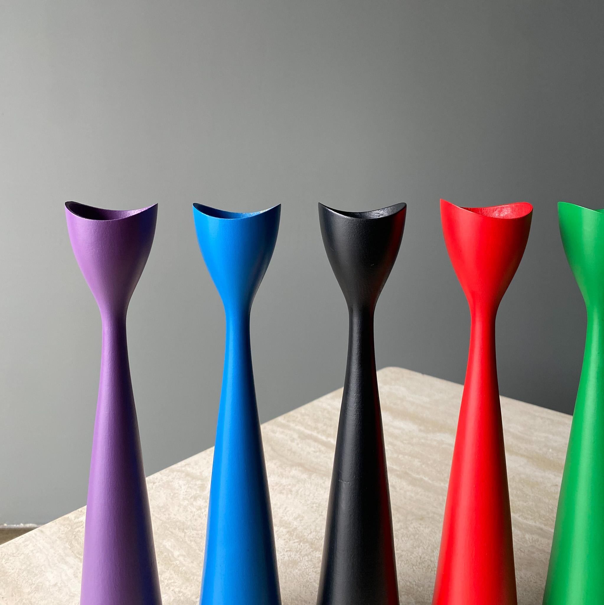 Danish Set of Seven Multicolored Candlesticks by Brdr Bonfils of Denmark, 1960s
