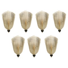 Set di sette lampade da parete in vetro di Murano, stile Art Déco, in stock