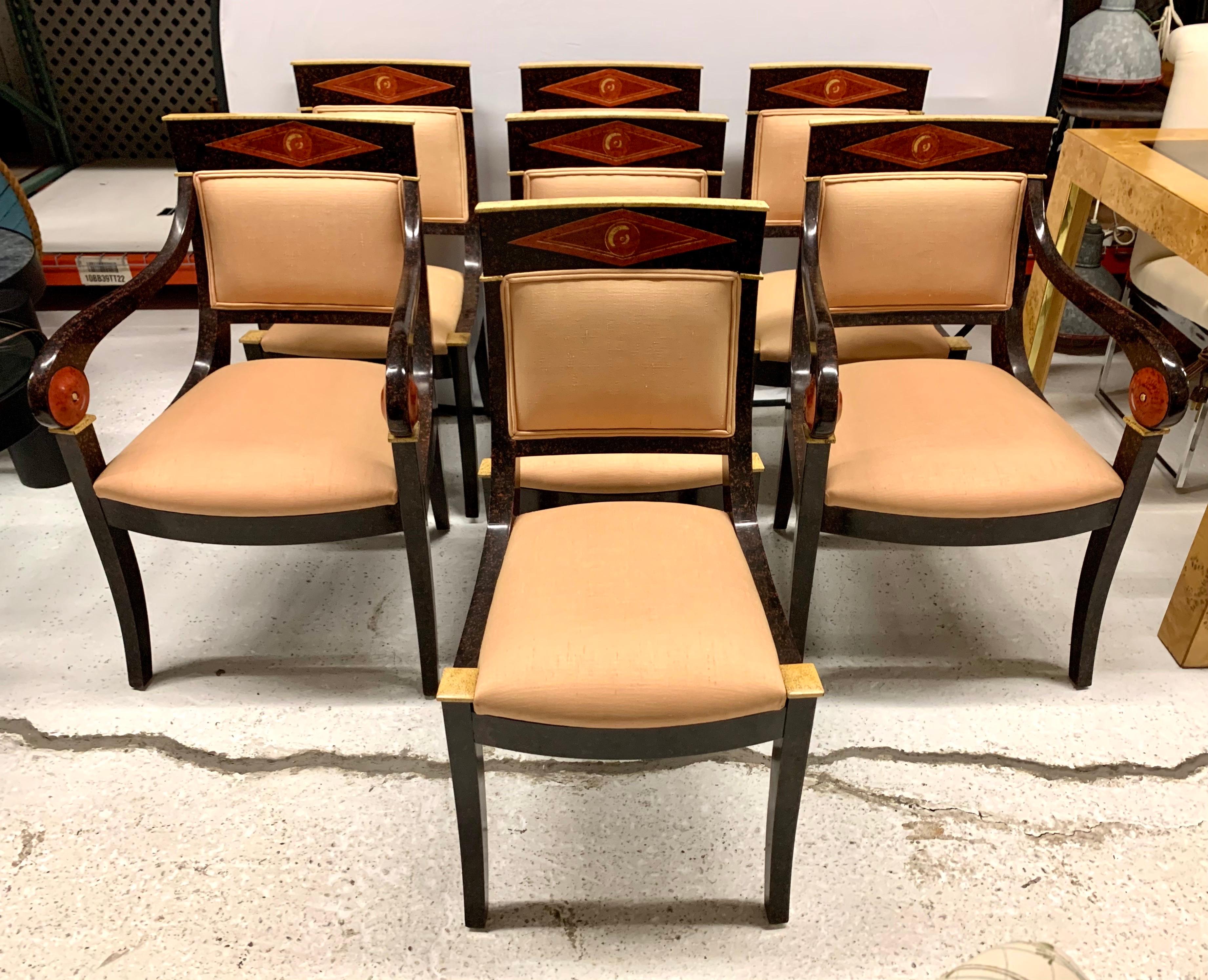 Set of Seven Neoclassical Hand Painted Dining Chairs 7