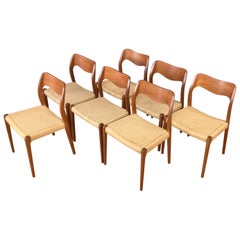 Set of Seven N.O. Møller Model 71 Teak Dining Chairs