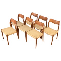 Vintage Set of Seven N.O. Møller Model 71 Teak Dining Chairs