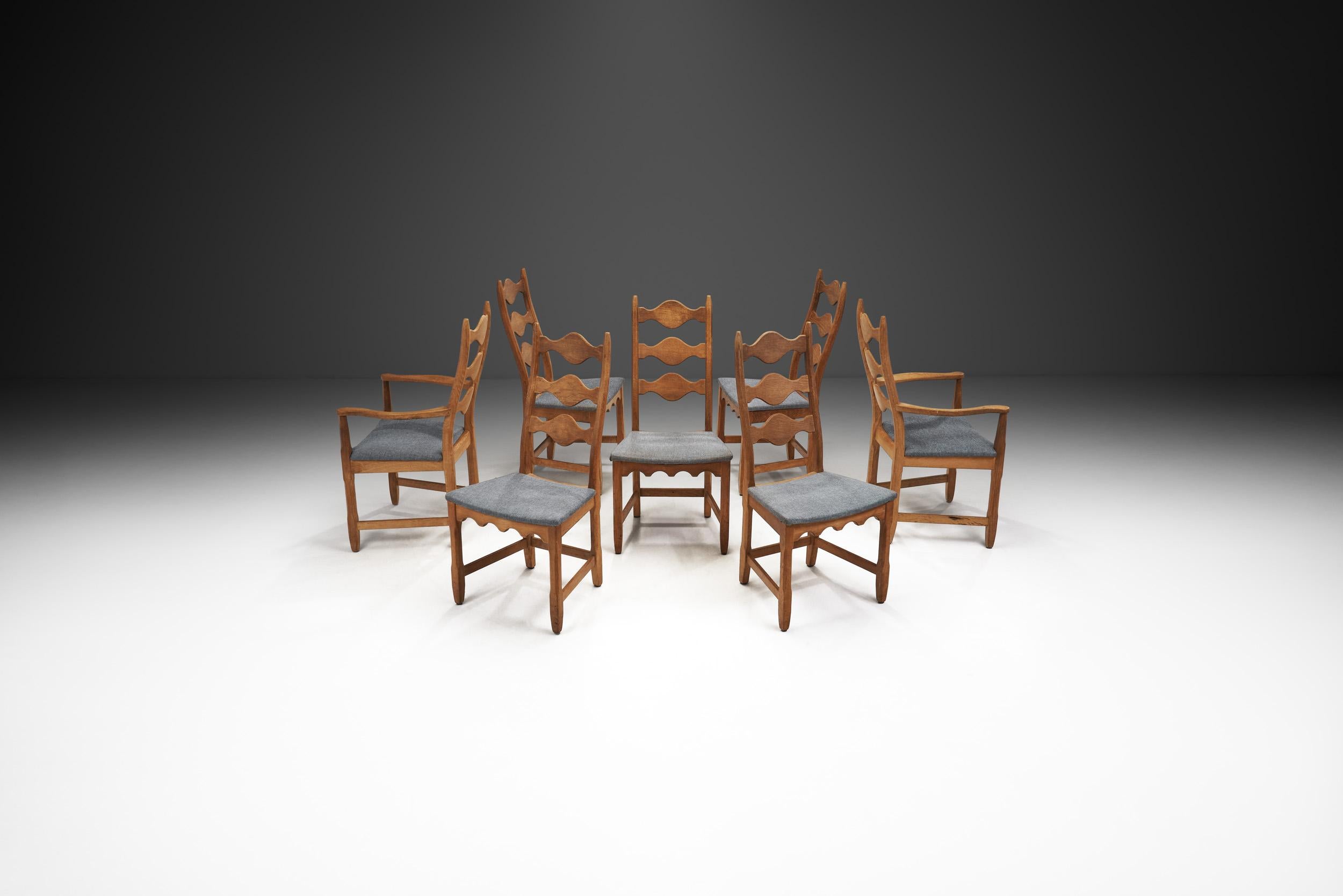 Scandinavian Modern Set of Seven Oak Dining Chairs by Henning Kjærnulf, Denmark, 1960s