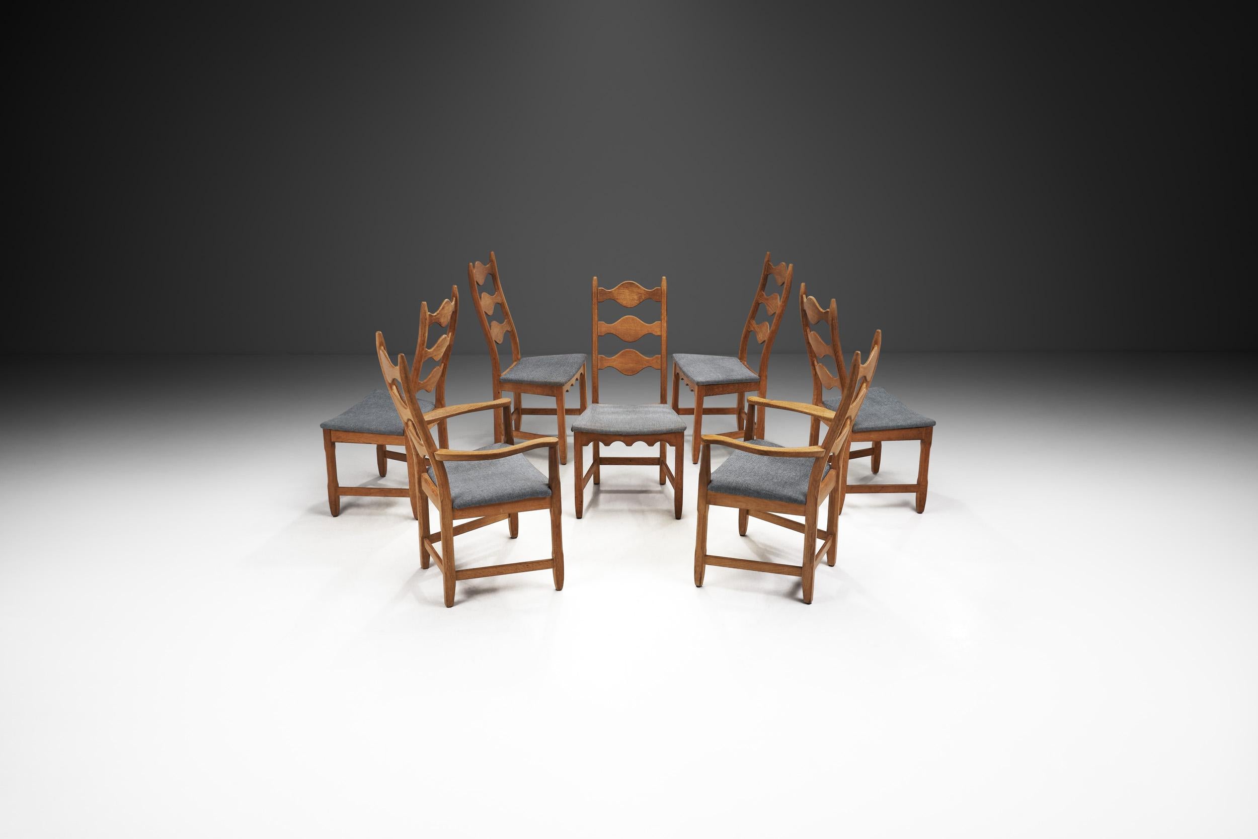 Danish Set of Seven Oak Dining Chairs by Henning Kjærnulf, Denmark, 1960s