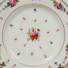 Set of Seven Paris Porcelain Dishes Hand Painted with Roses, France, circa 1840