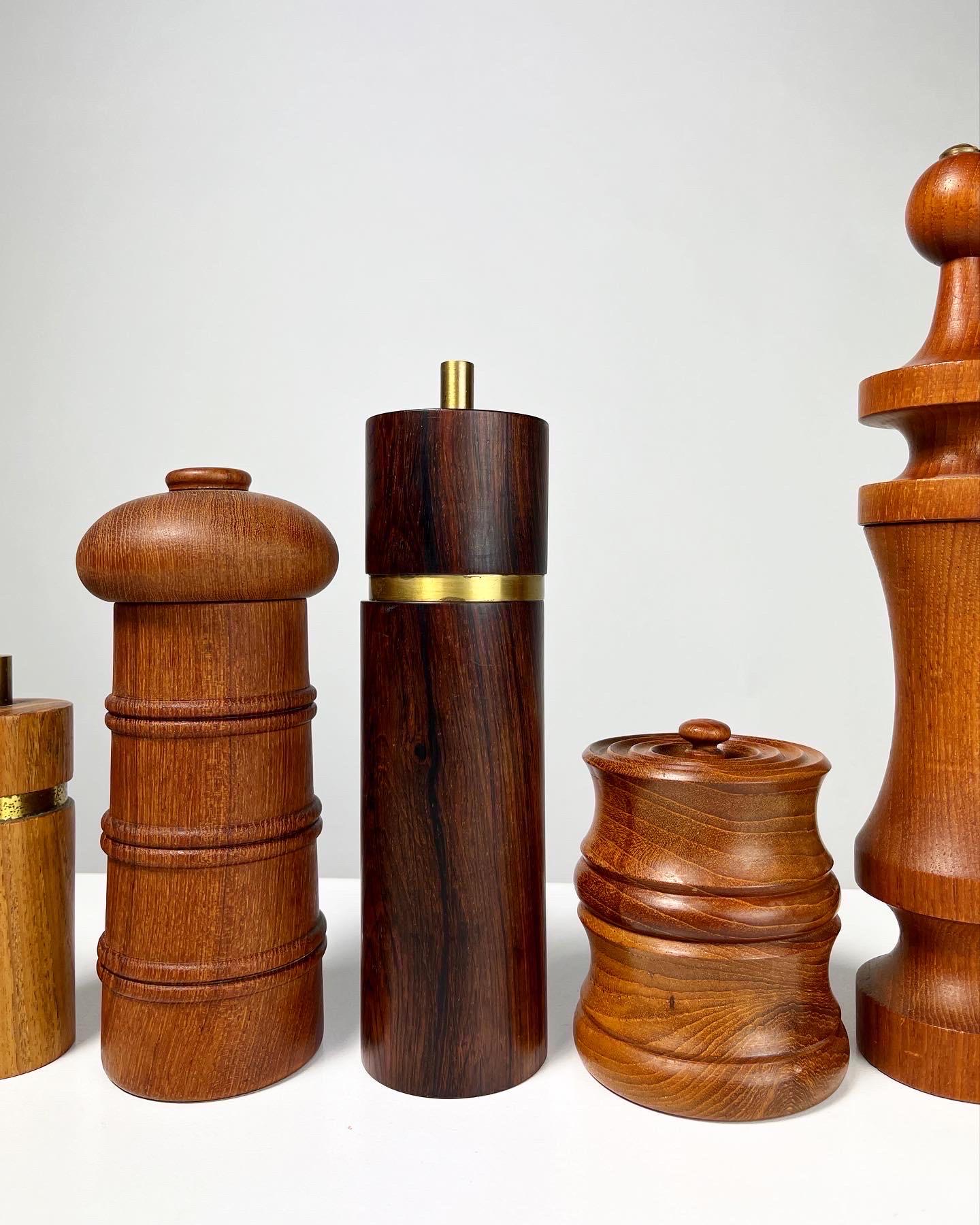 Hand-Crafted Set of Seven Pepper Mills & Salt Shaker Rosewood Teak Quistgaard Lonborg SAAP