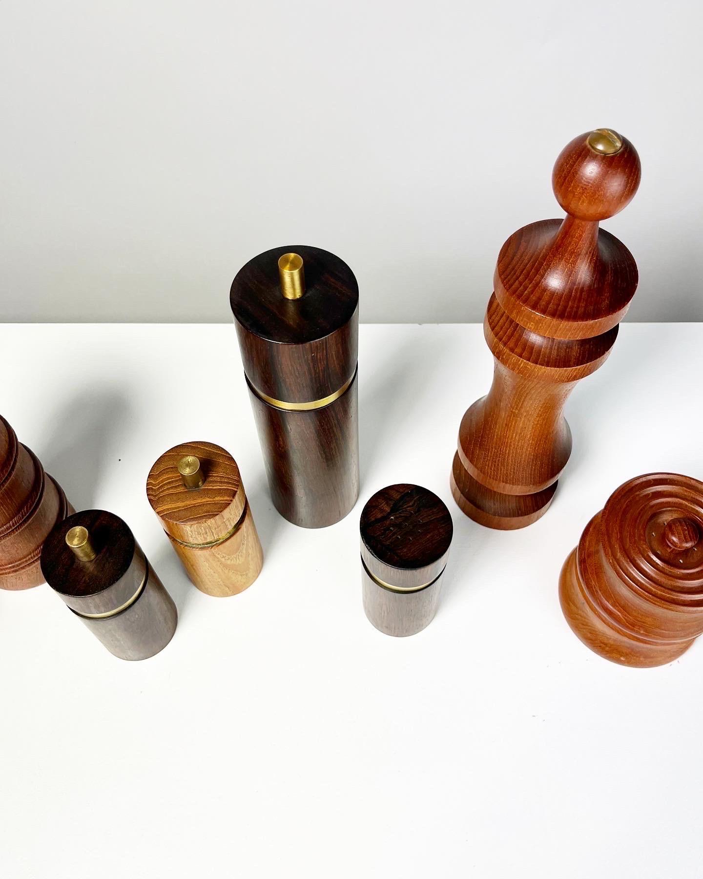 Set of Seven Pepper Mills & Salt Shaker Rosewood Teak Quistgaard Lonborg SAAP 1