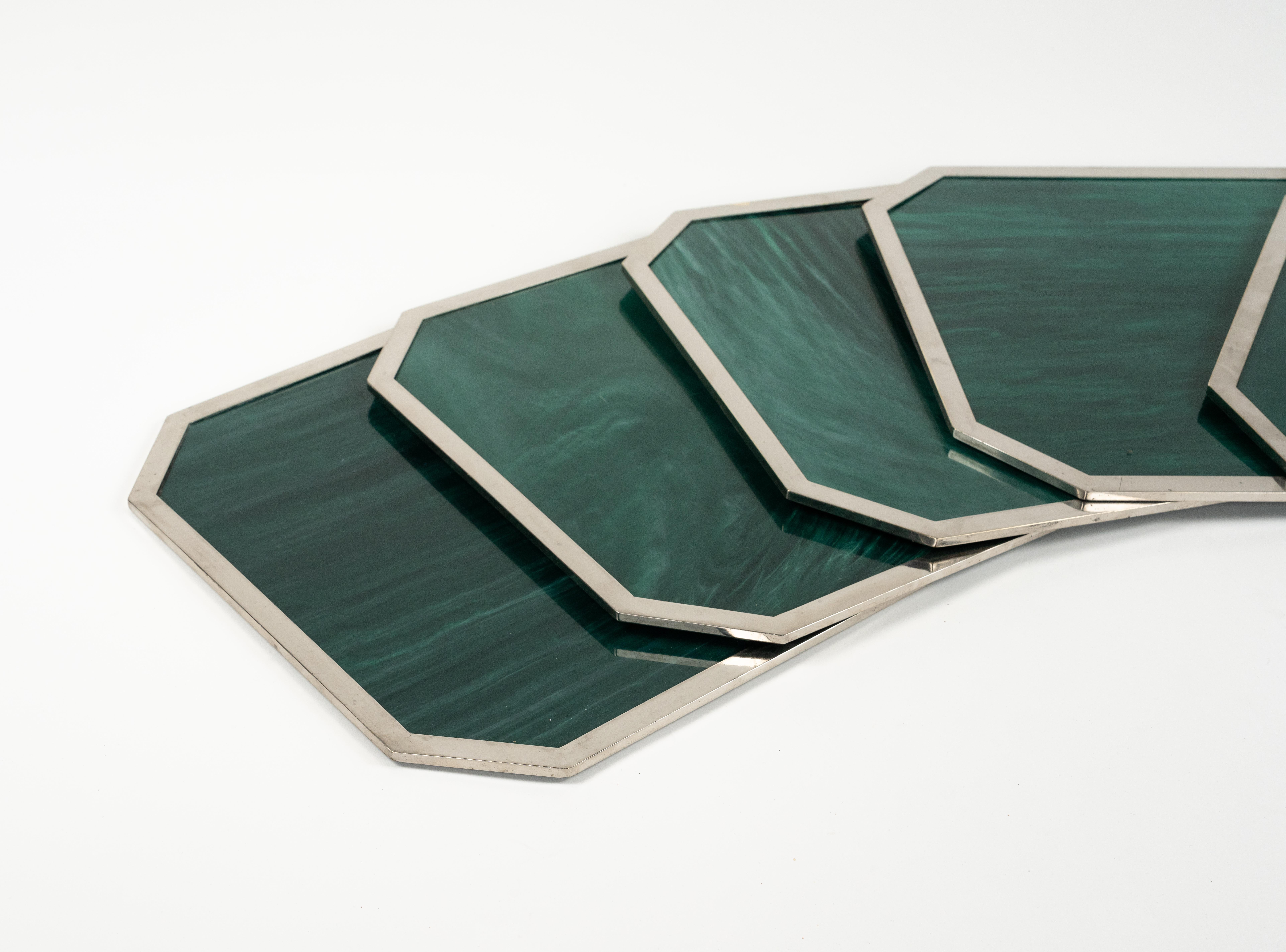 Set of Seven Placemats Marble Effect Acrylic & Chrome by B B Genova, Italy 1970s For Sale 7