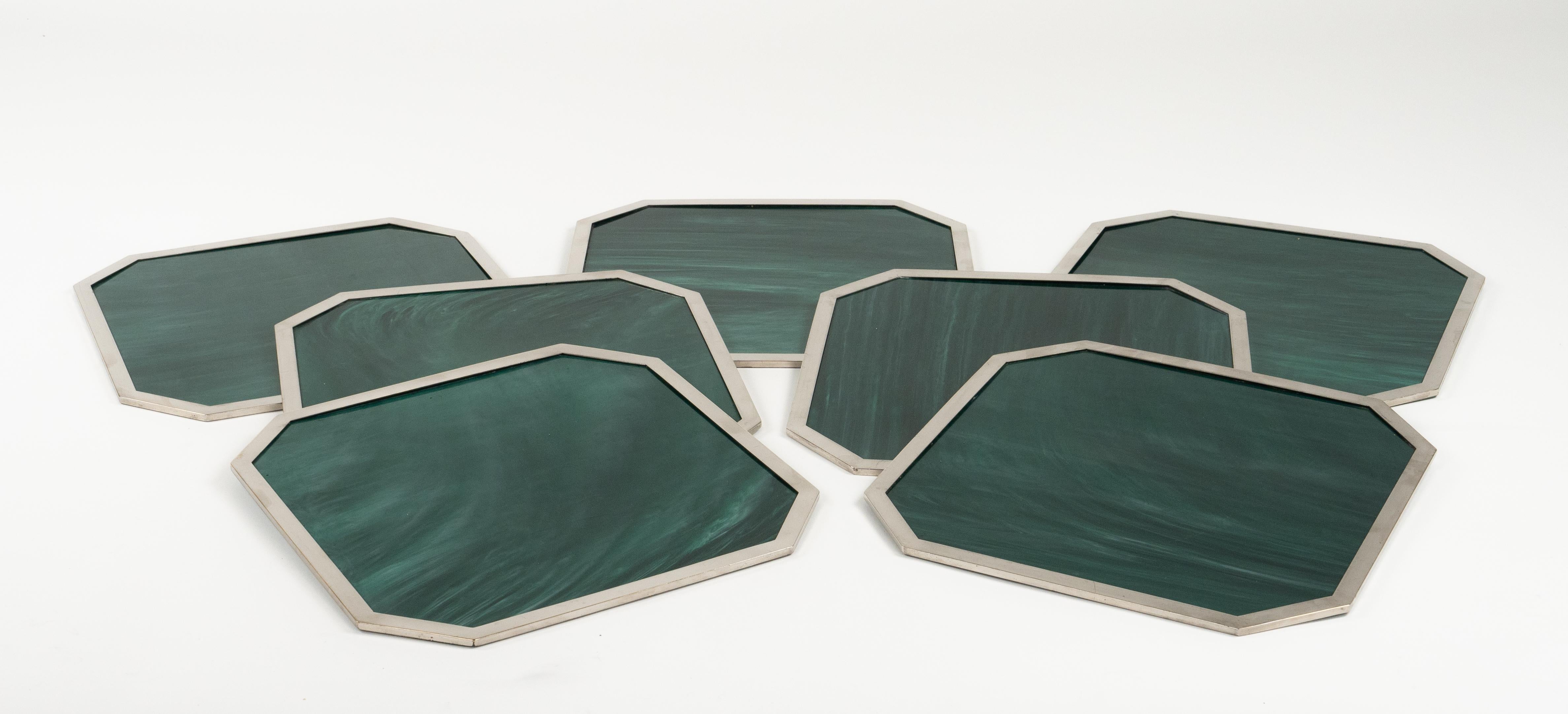 Set of Seven Placemats Marble Effect Acrylic & Chrome by B B Genova, Italy 1970s For Sale 11
