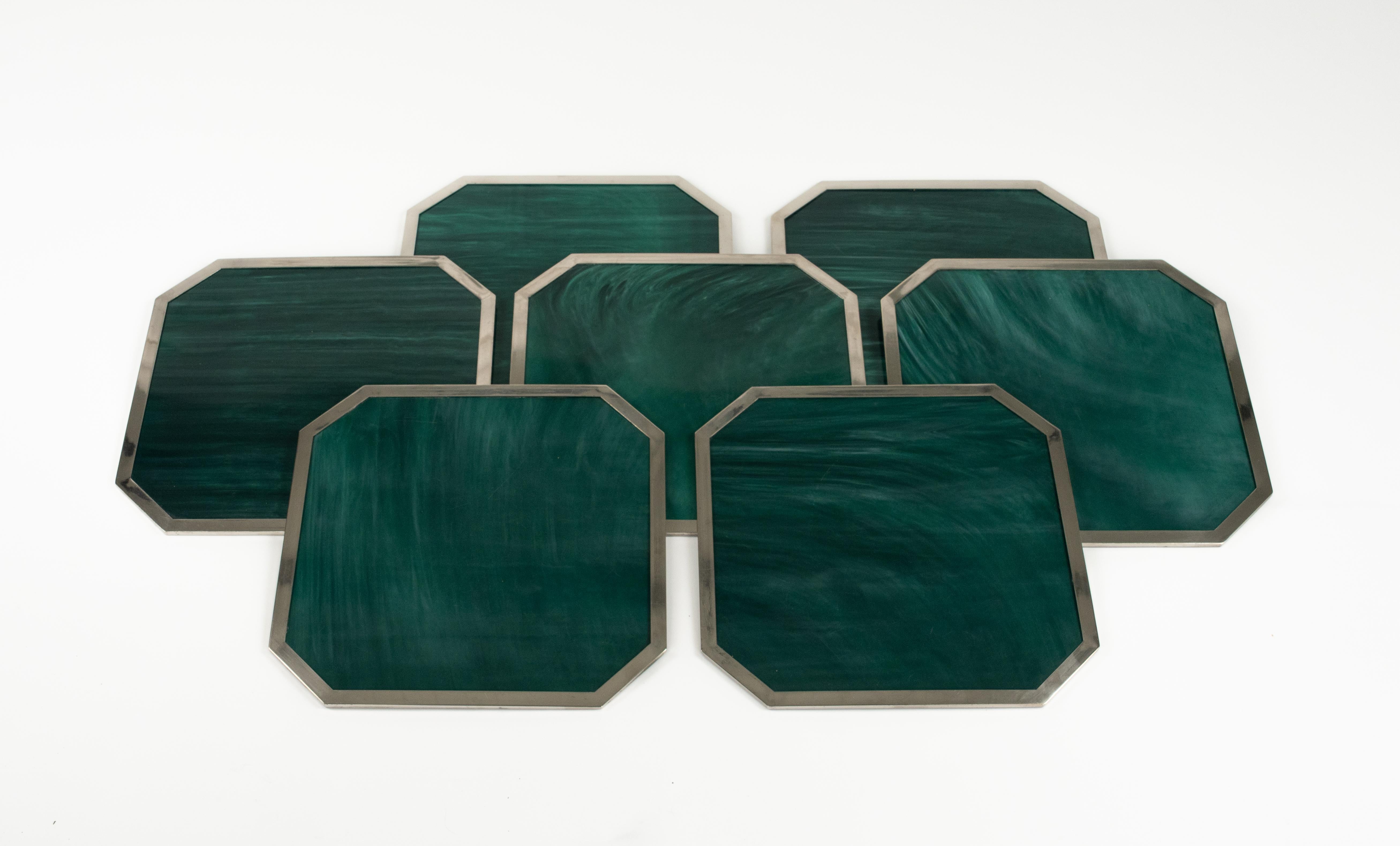 Set of Seven Placemats Marble Effect Acrylic & Chrome by B B Genova, Italy 1970s For Sale 2