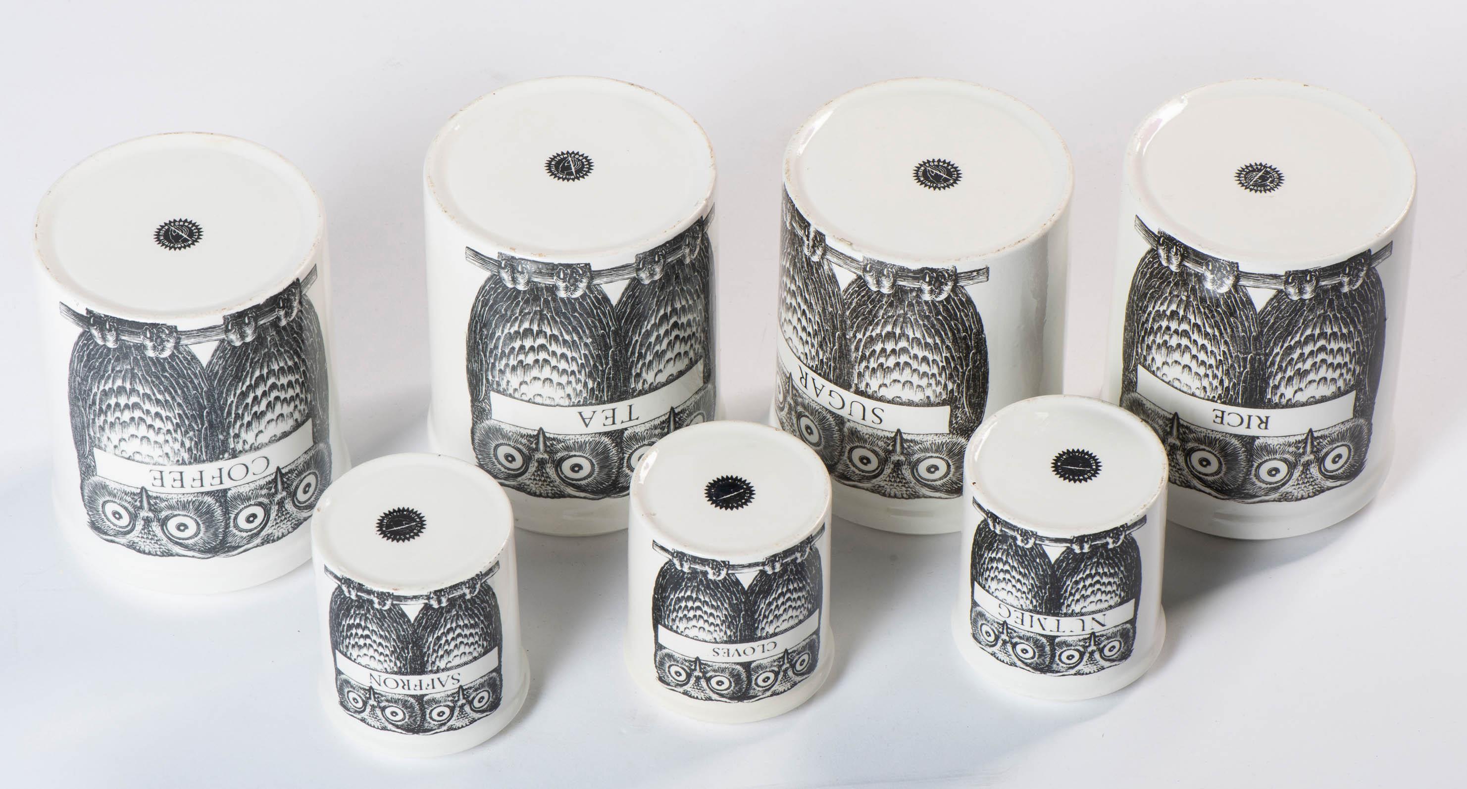 Set of Seven Porcelain Jars by Piero Fornasetti, Italy, circa 1960 In Good Condition In Macclesfield, Cheshire