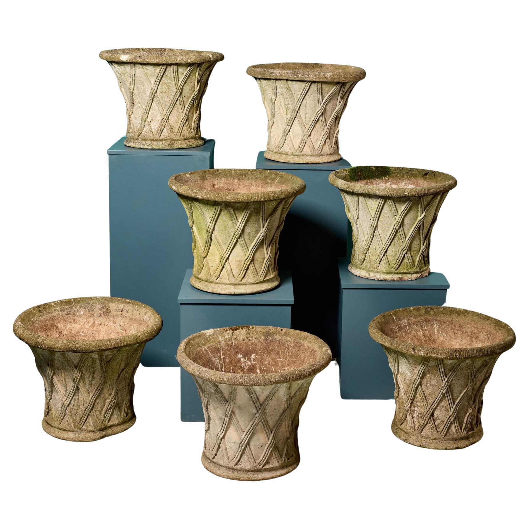 Set of Seven Reclaimed Stone Planters For Sale