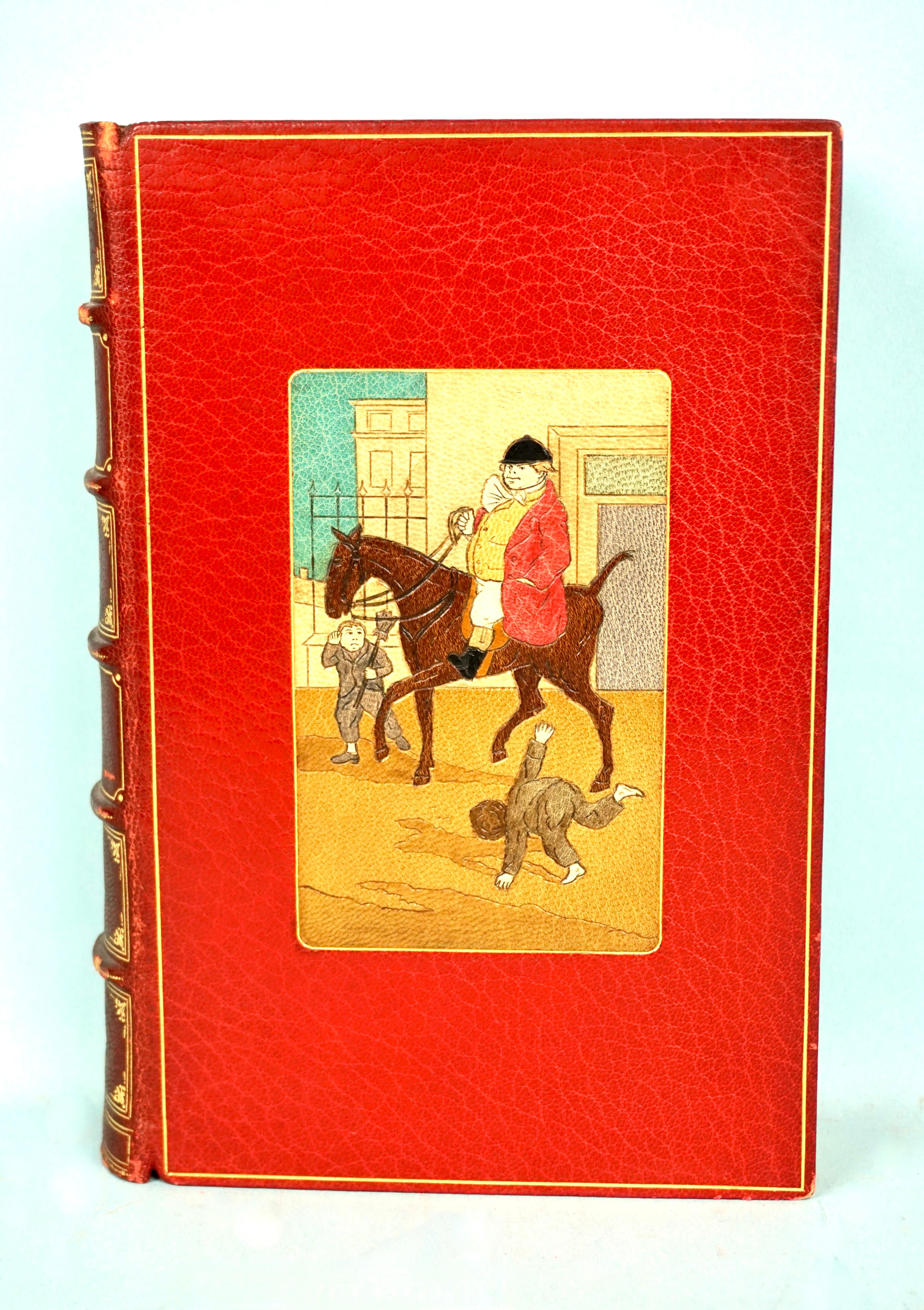 Set of Seven Red Leather Bound Volumes by Robert Surtees English Sporting Author 7