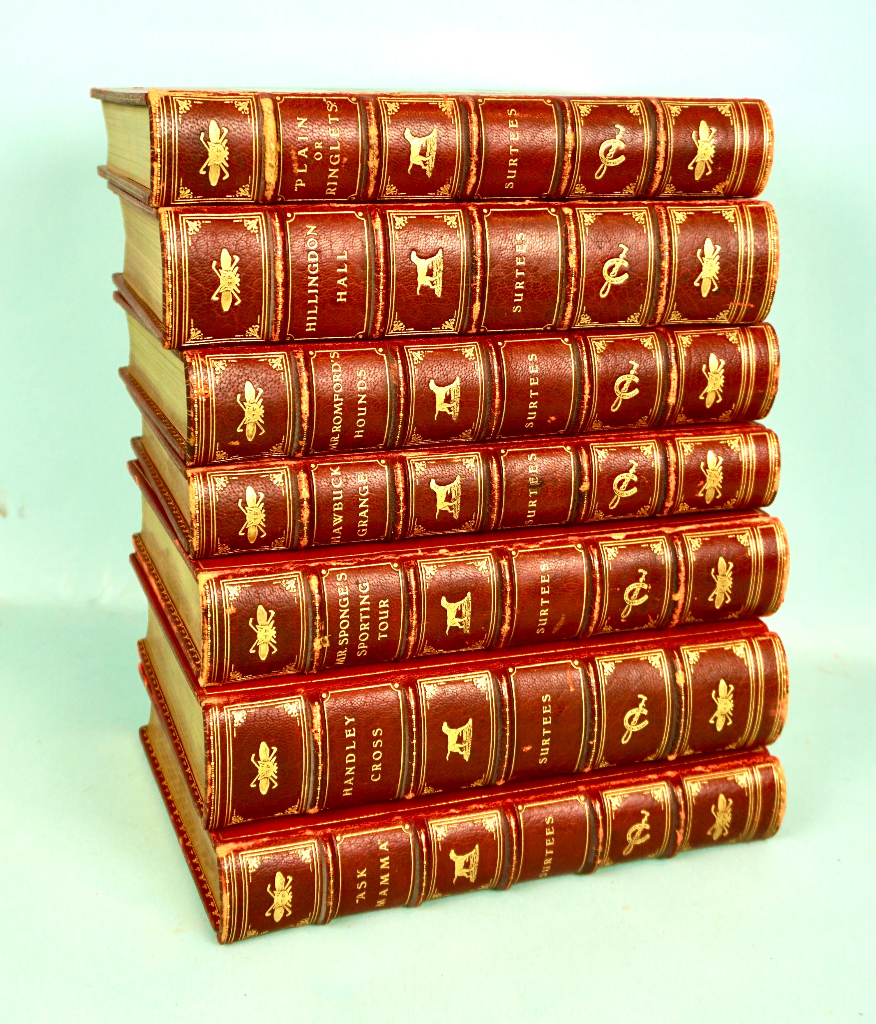 Set of Seven Red Leather Bound Volumes by Robert Surtees English Sporting Author 15
