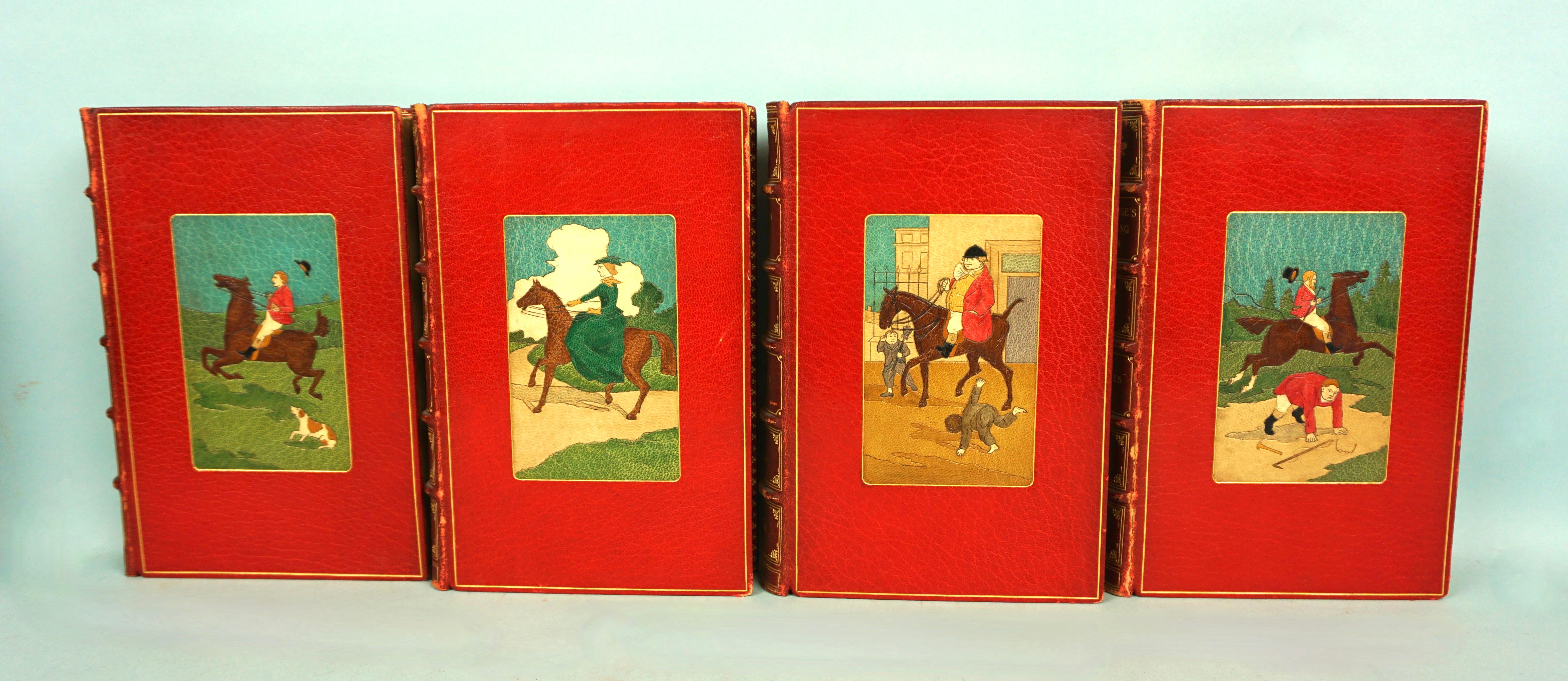 Set of Seven Red Leather Bound Volumes by Robert Surtees English Sporting Author In Good Condition In San Francisco, CA